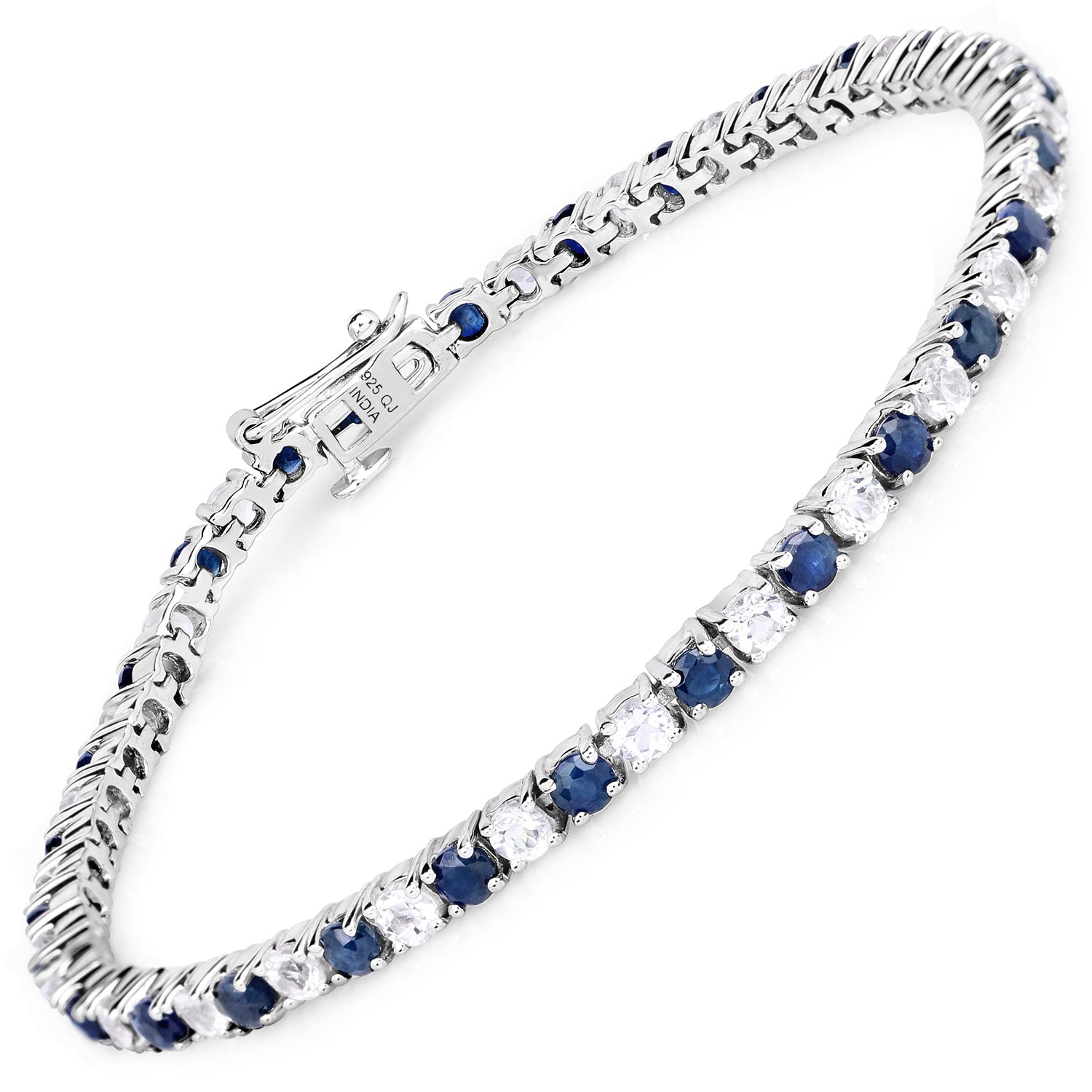 6.87 ct. t.w. Blue Sapphire and White Topaz Bracelet in Sterling Silver on sale at MyriadMart