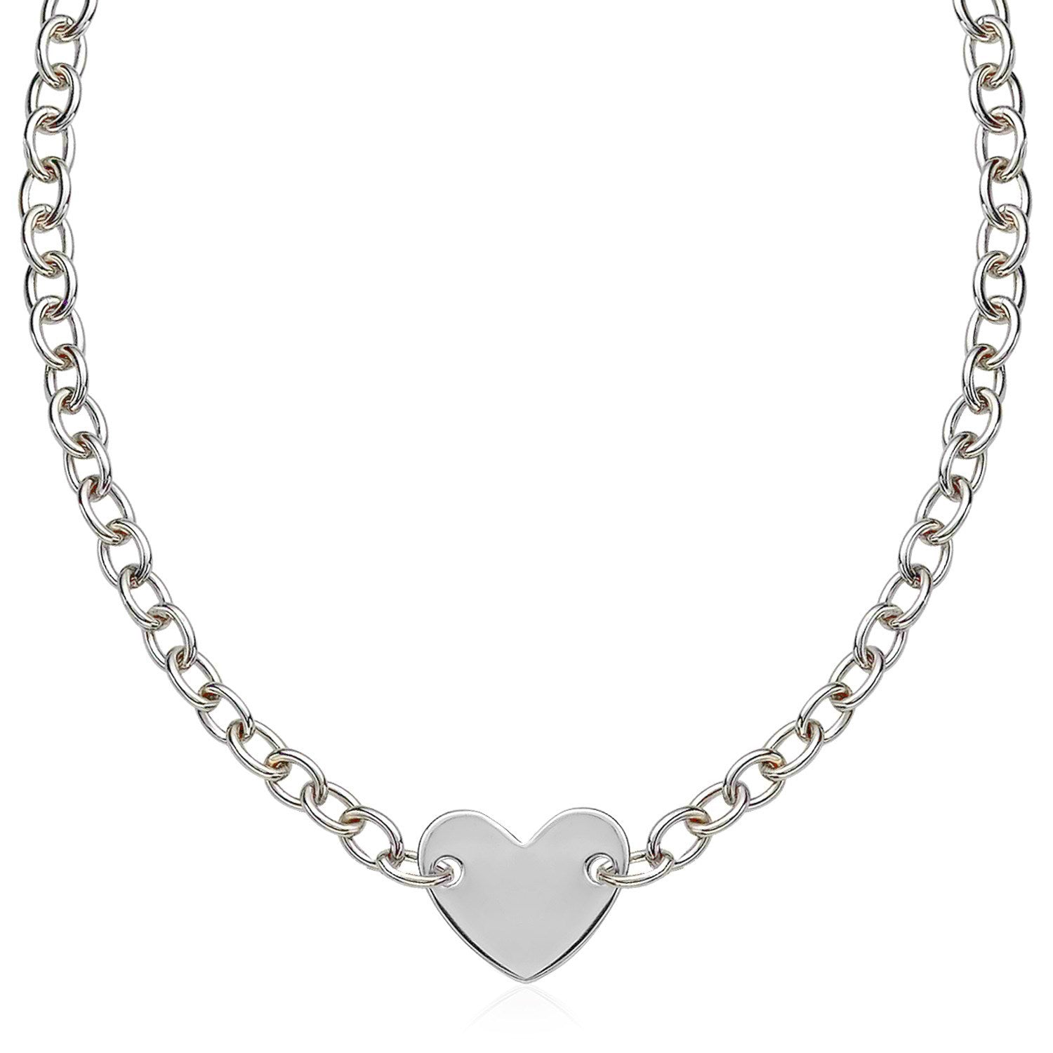 Sterling Silver Rhodium Plated Chain Bracelet with a Flat Heart Motif Station on sale at MyriadMart