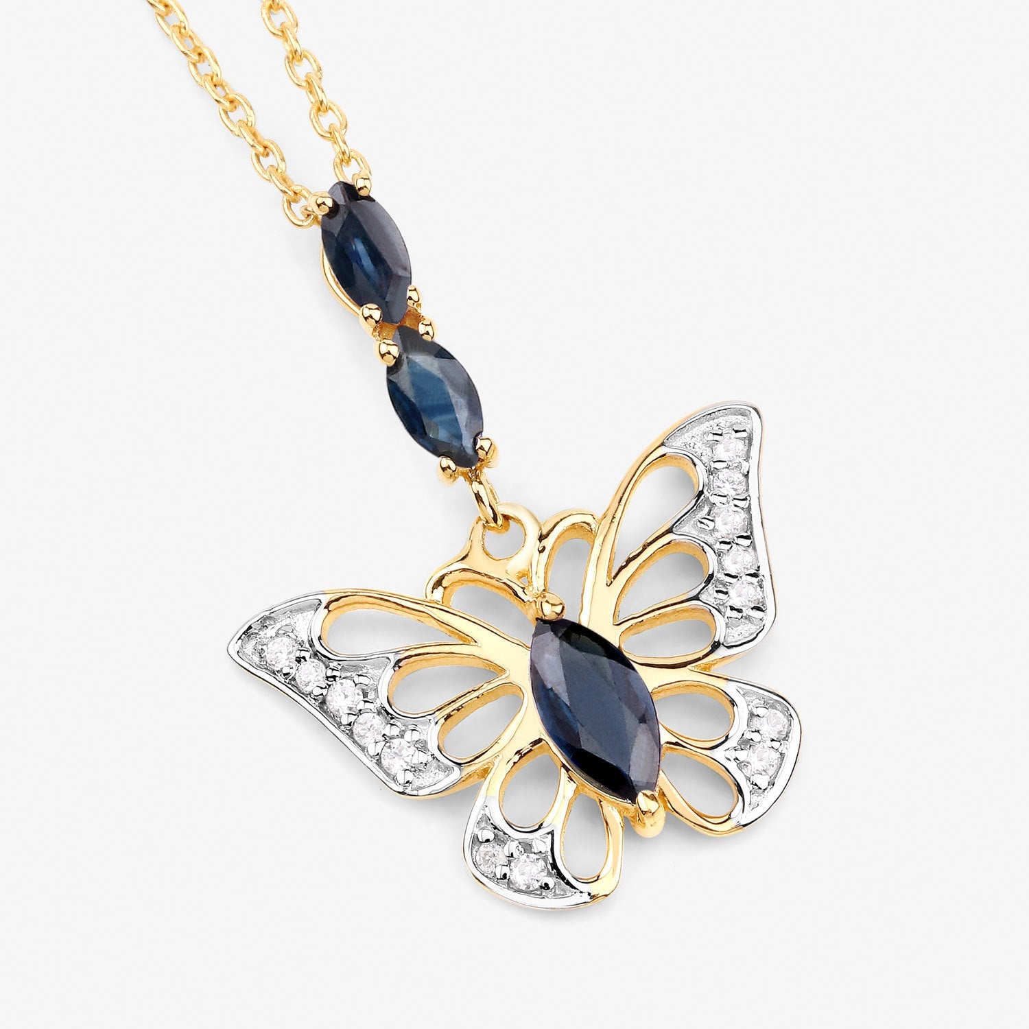 0.92 Carat Genuine Blue Sapphire and White Zircon .925 Sterling Silver Pendant on sale at MyriadMart
