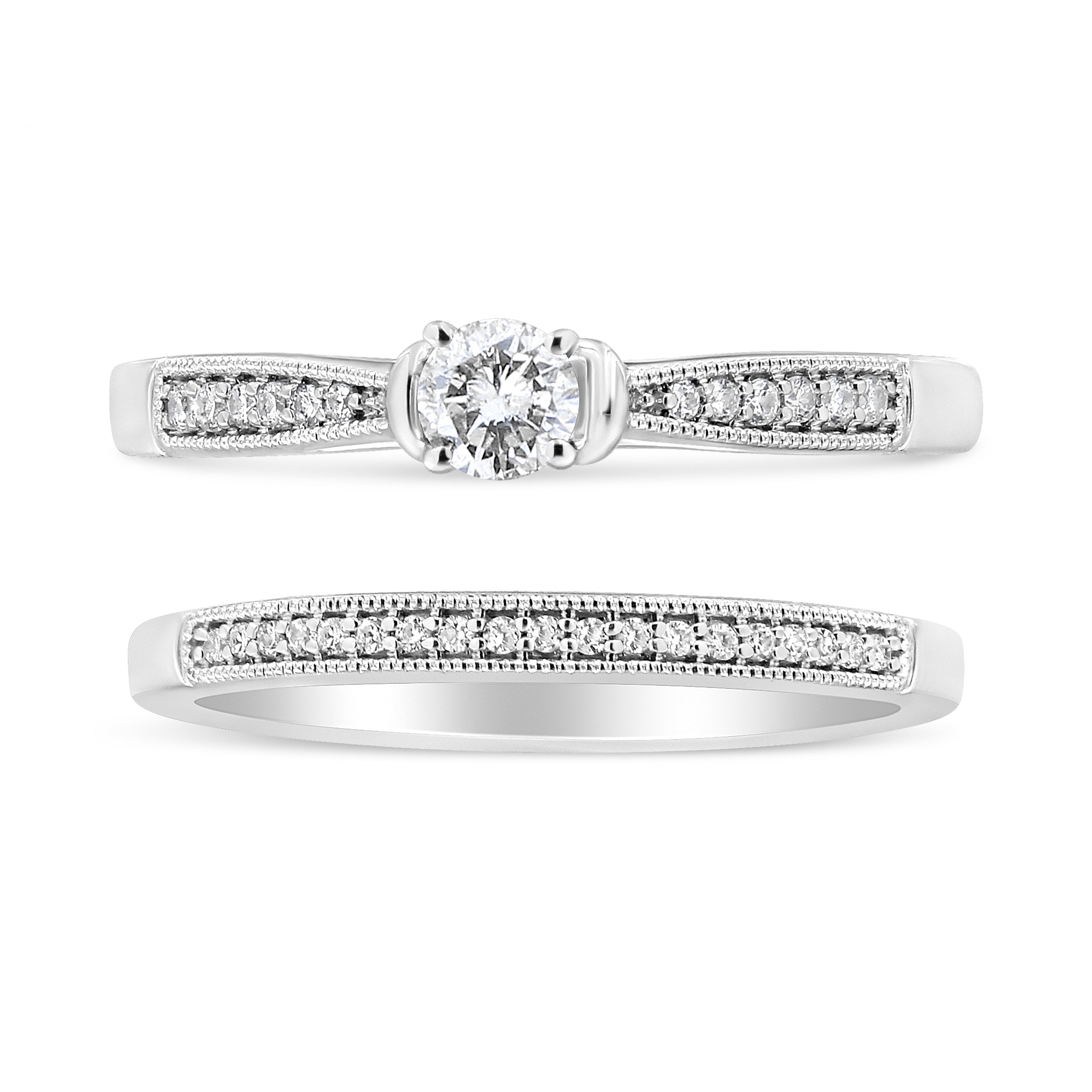 .925 Sterling Silver 1/3 Cttw Diamond Classic Engagement Ring Bridal Set with Milgrain I-J Color, I3 Clarity - Ring Size 7 on sale at MyriadMart