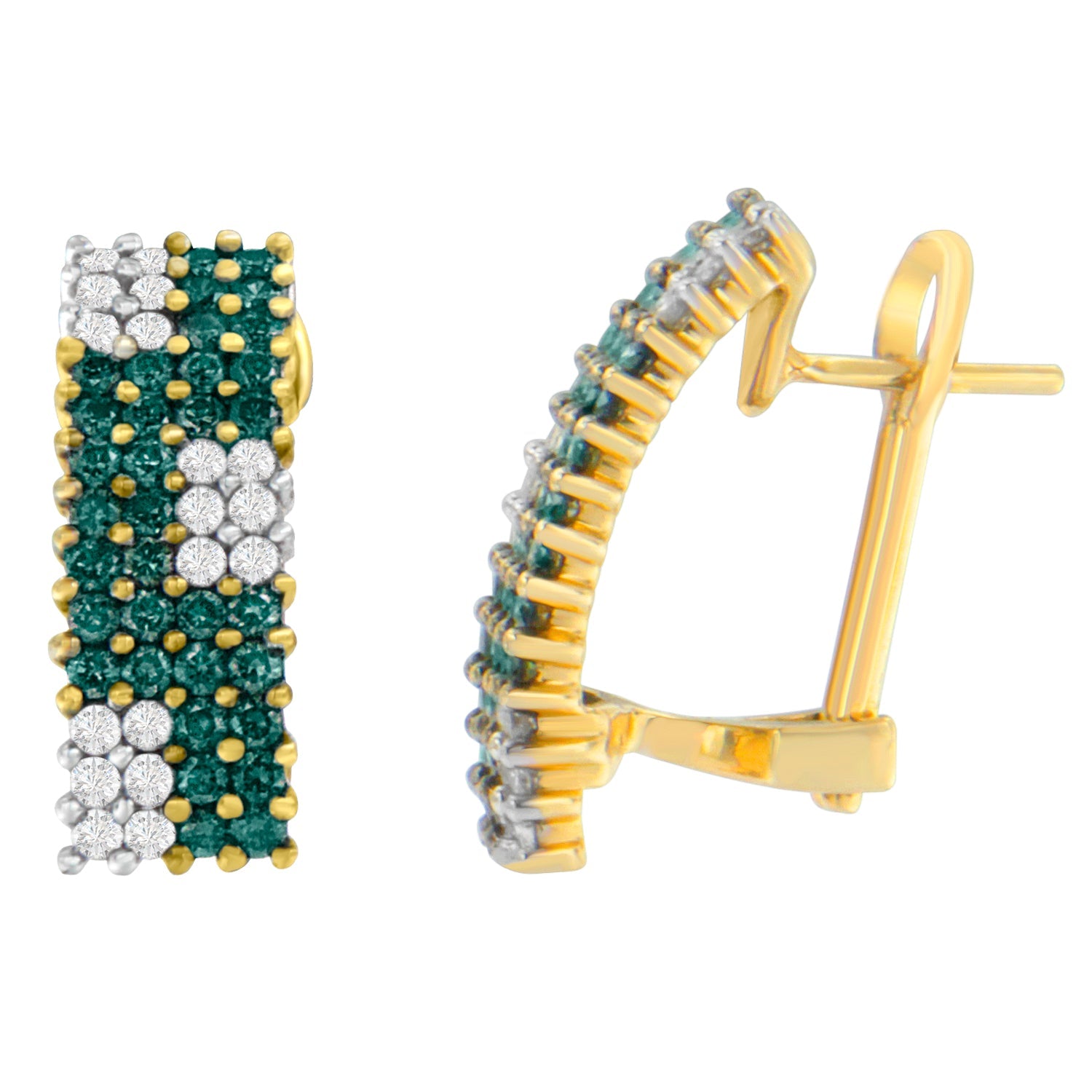 14K Yellow Gold 2 cttw White and Treated Blue Diamond Earrings H-I, SI1-SI2 on sale at MyriadMart