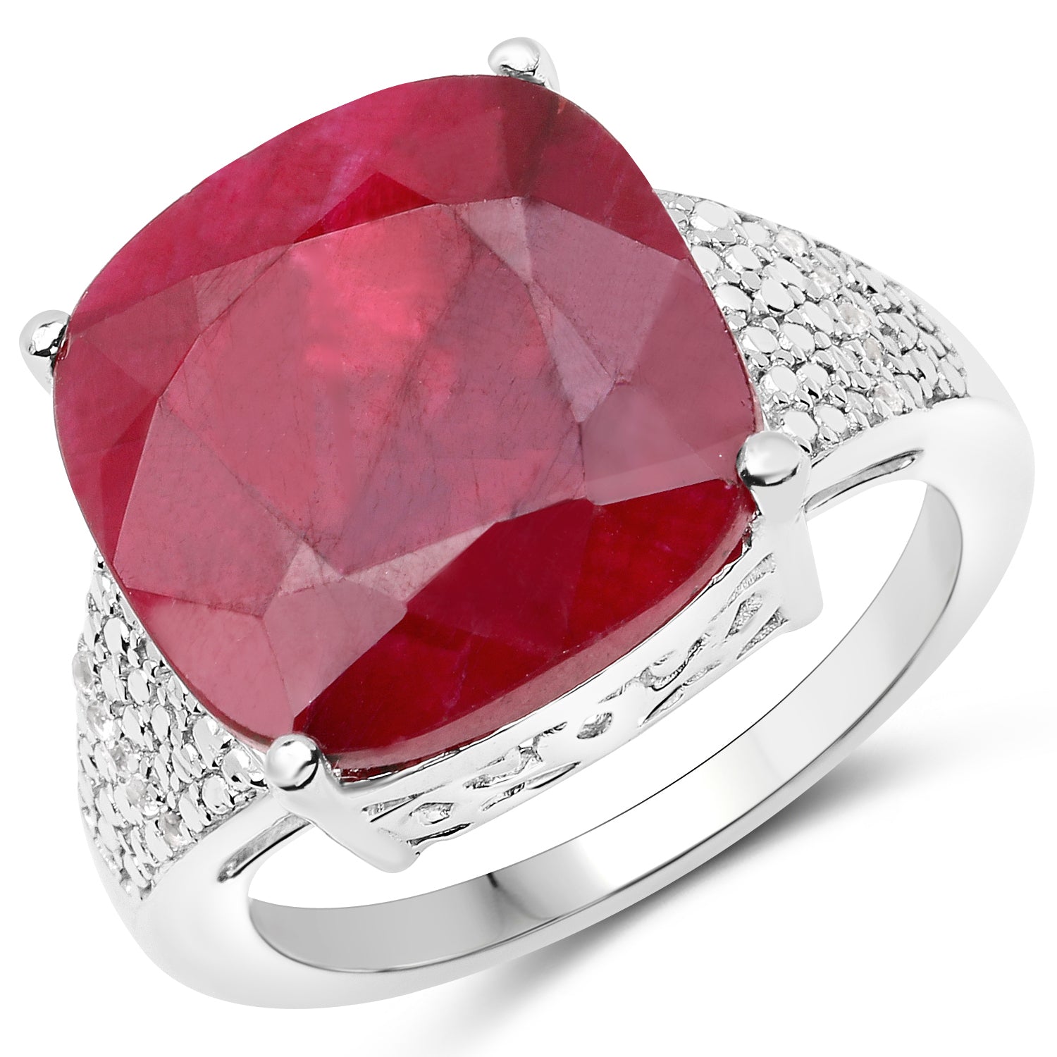14.47 Carat Dyed Ruby and White Topaz .925 Sterling Silver Ring on sale at MyriadMart