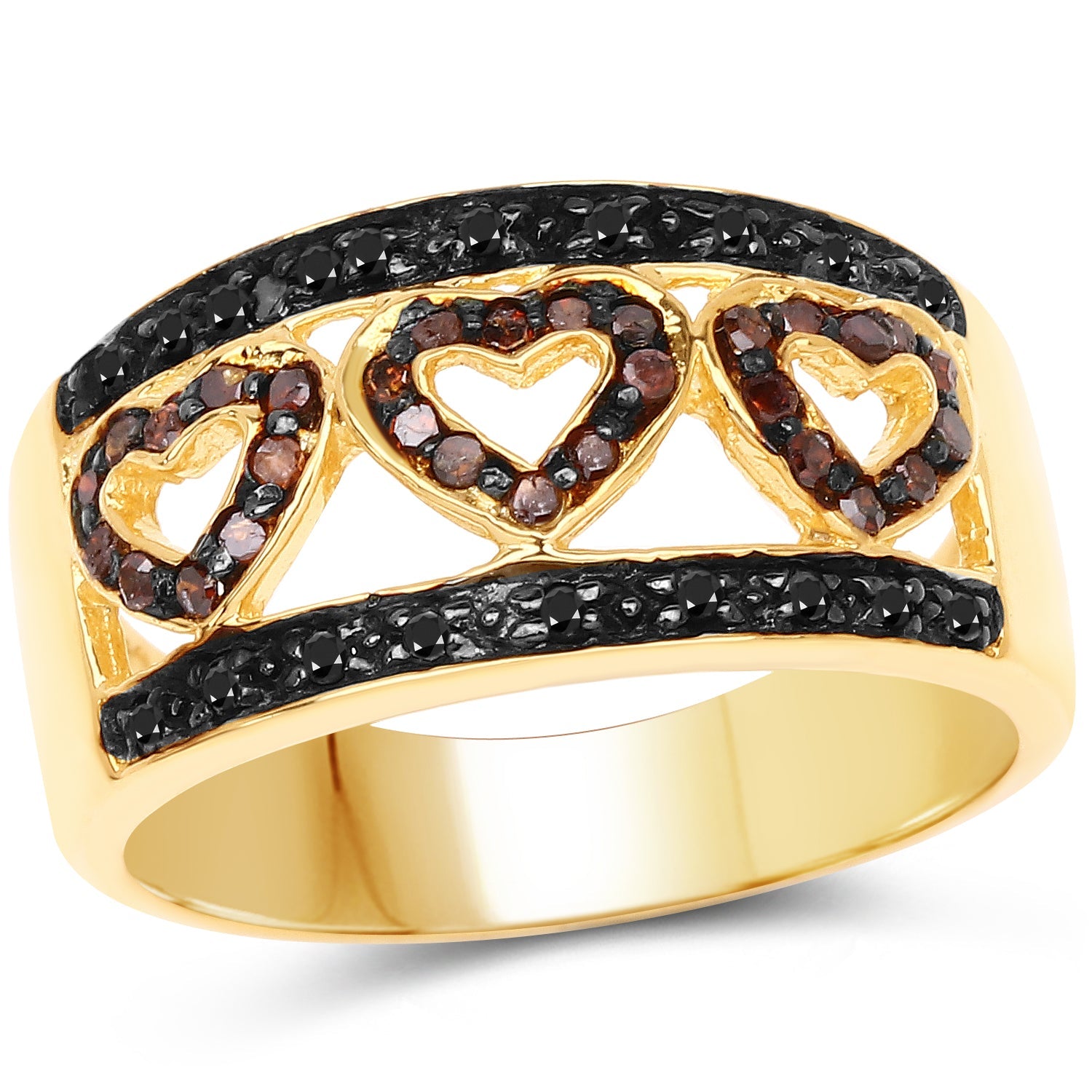 14K Yellow Gold Plated 0.32 Carat Genuine Black Diamond and Red Diamond .925 Sterling Silver Ring on sale at MyriadMart