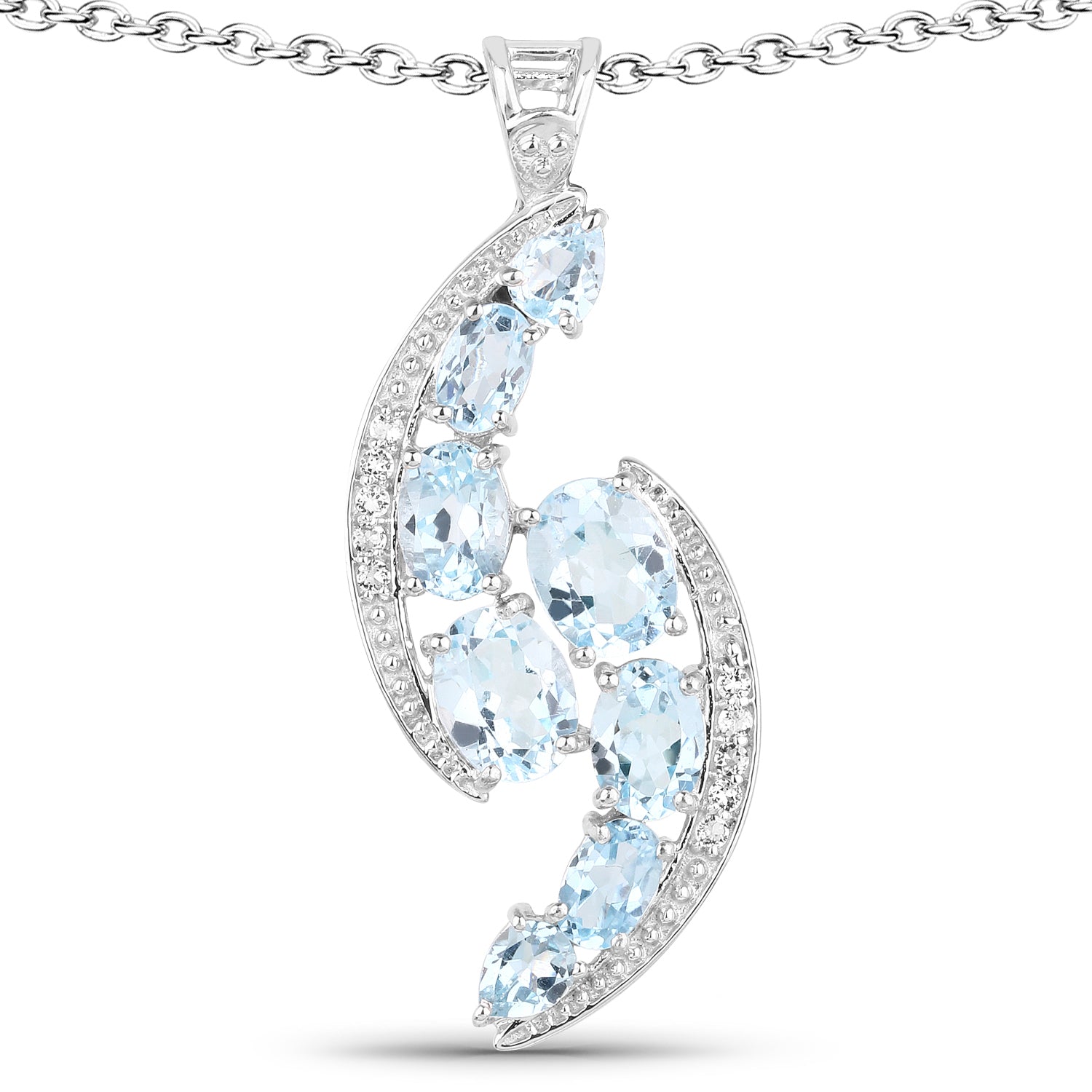 7.27 Carat Genuine Blue Topaz and White Topaz .925 Sterling Silver Pendant on sale at MyriadMart
