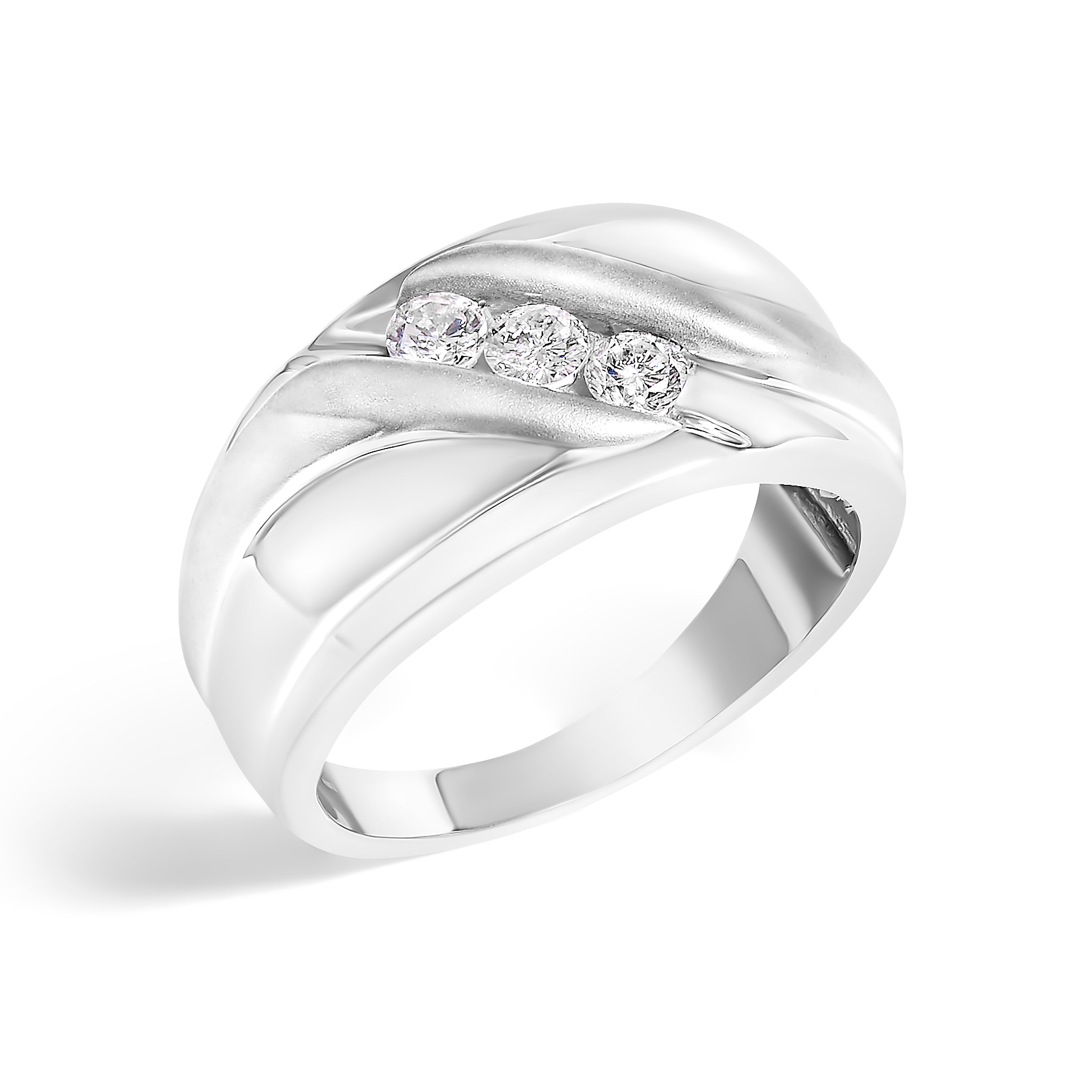 Men's .925 Sterling Silver 1/2 Cttw Diamond Channel Set 3-Stone Band Ring - Ring Size 10 on sale at MyriadMart