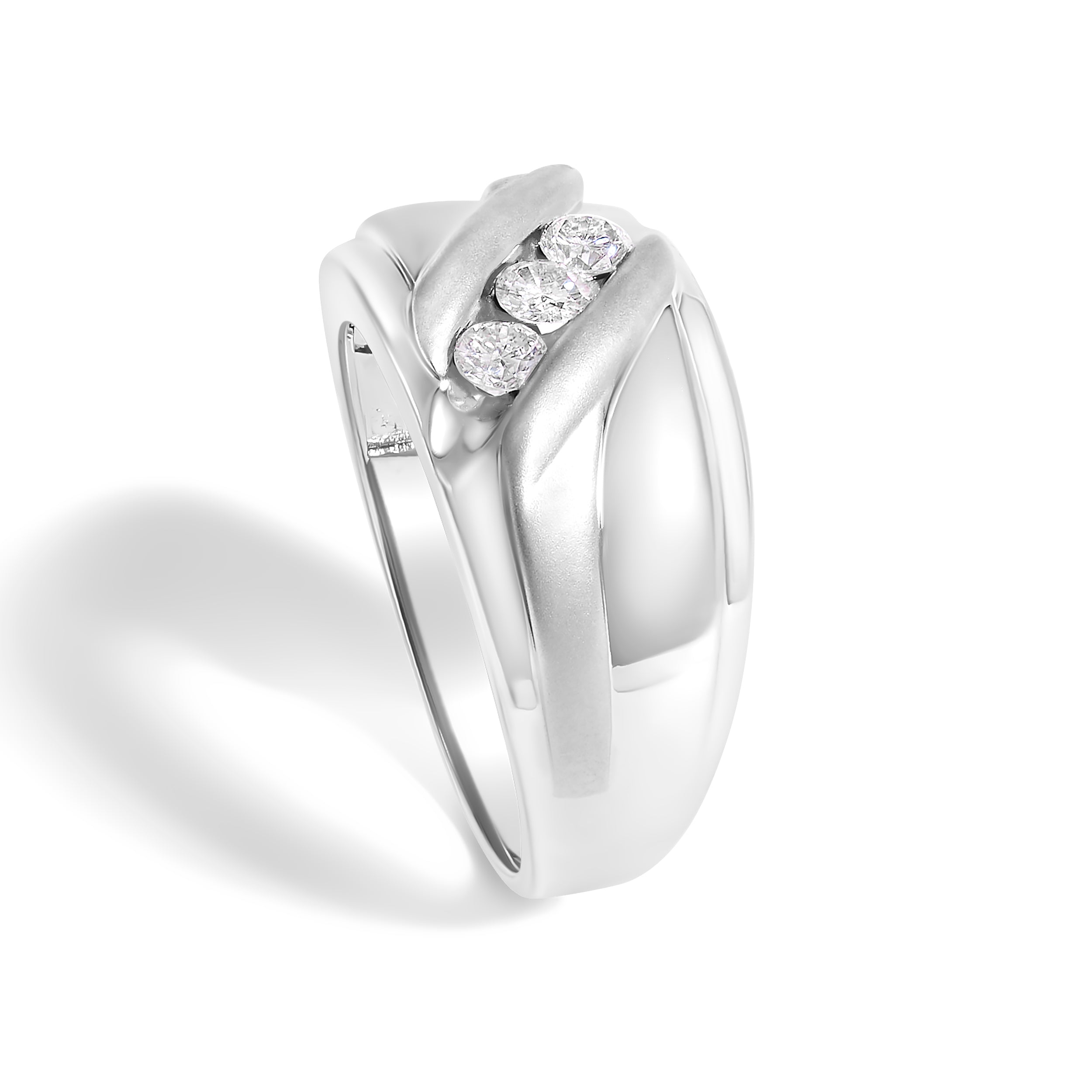 Men's .925 Sterling Silver 1/2 Cttw Diamond Channel Set 3-Stone Band Ring - Ring Size 10 on sale at MyriadMart