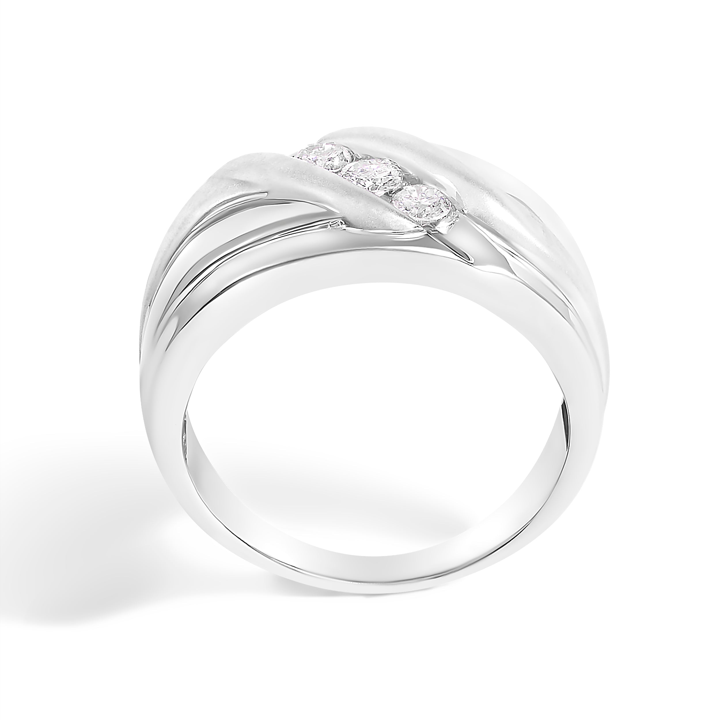 Men's .925 Sterling Silver 1/2 Cttw Diamond Channel Set 3-Stone Band Ring - Ring Size 10 on sale at MyriadMart