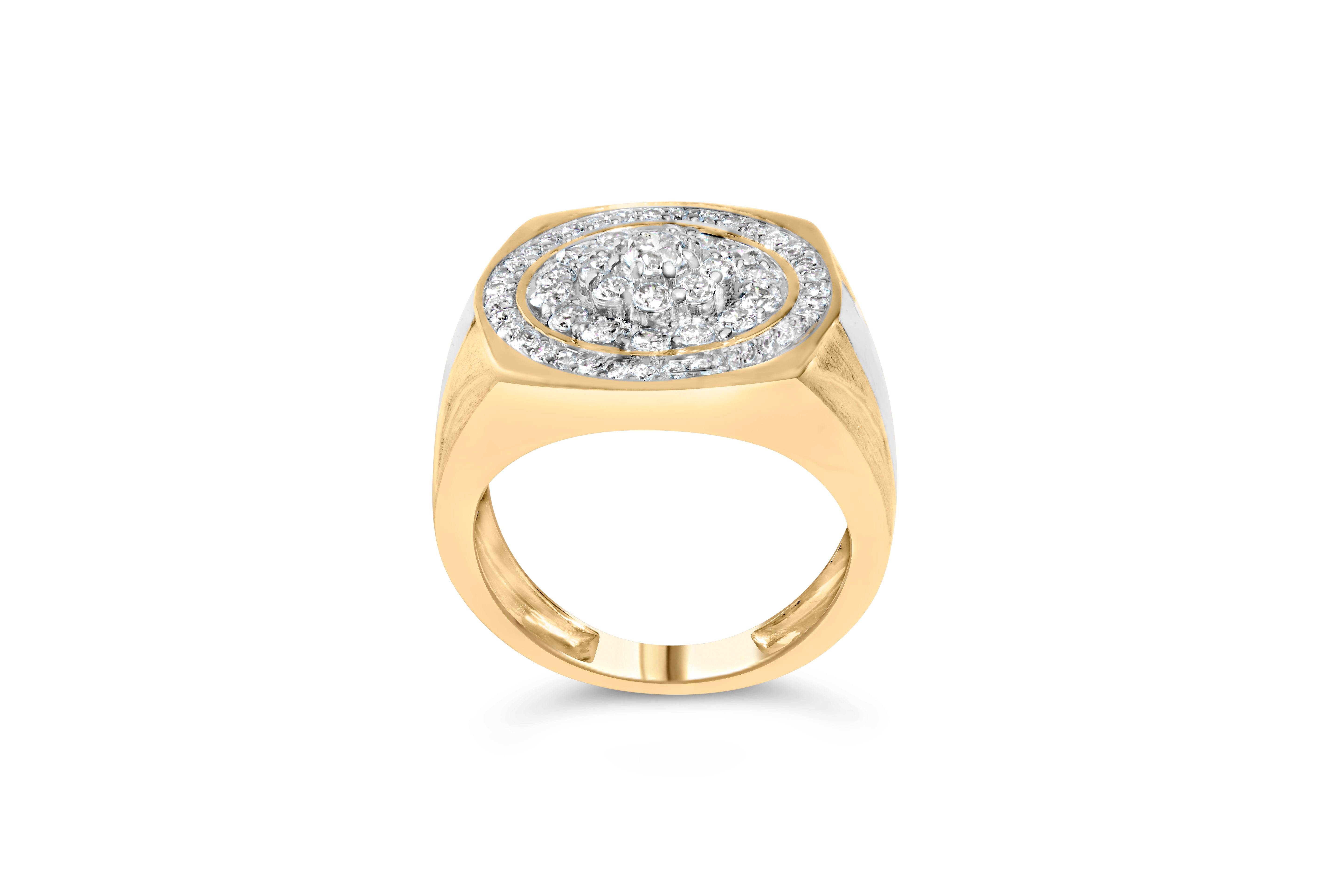 10K Yellow Gold 1 1/2 Cttw Diamond Cluster and Halo Signet Mens Ring K-L Color, I1-I2 Clarity - Size 10 on sale at MyriadMart
