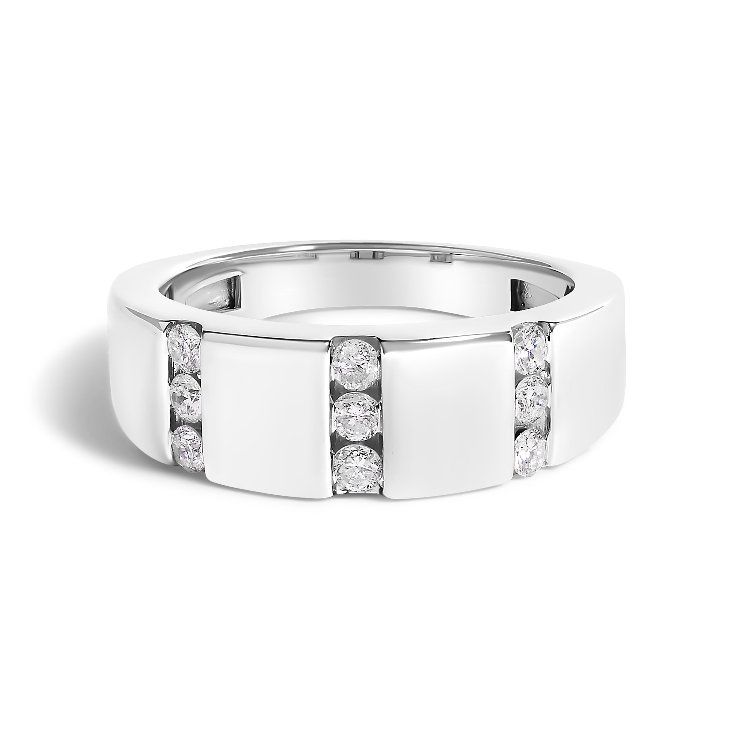 Men's .925 Sterling Silver 1/2 Cttw Diamond Triple Three Stone Row Band Ring H-I Color, I1-I2 Clarity - Ring Size 10 on sale at MyriadMart