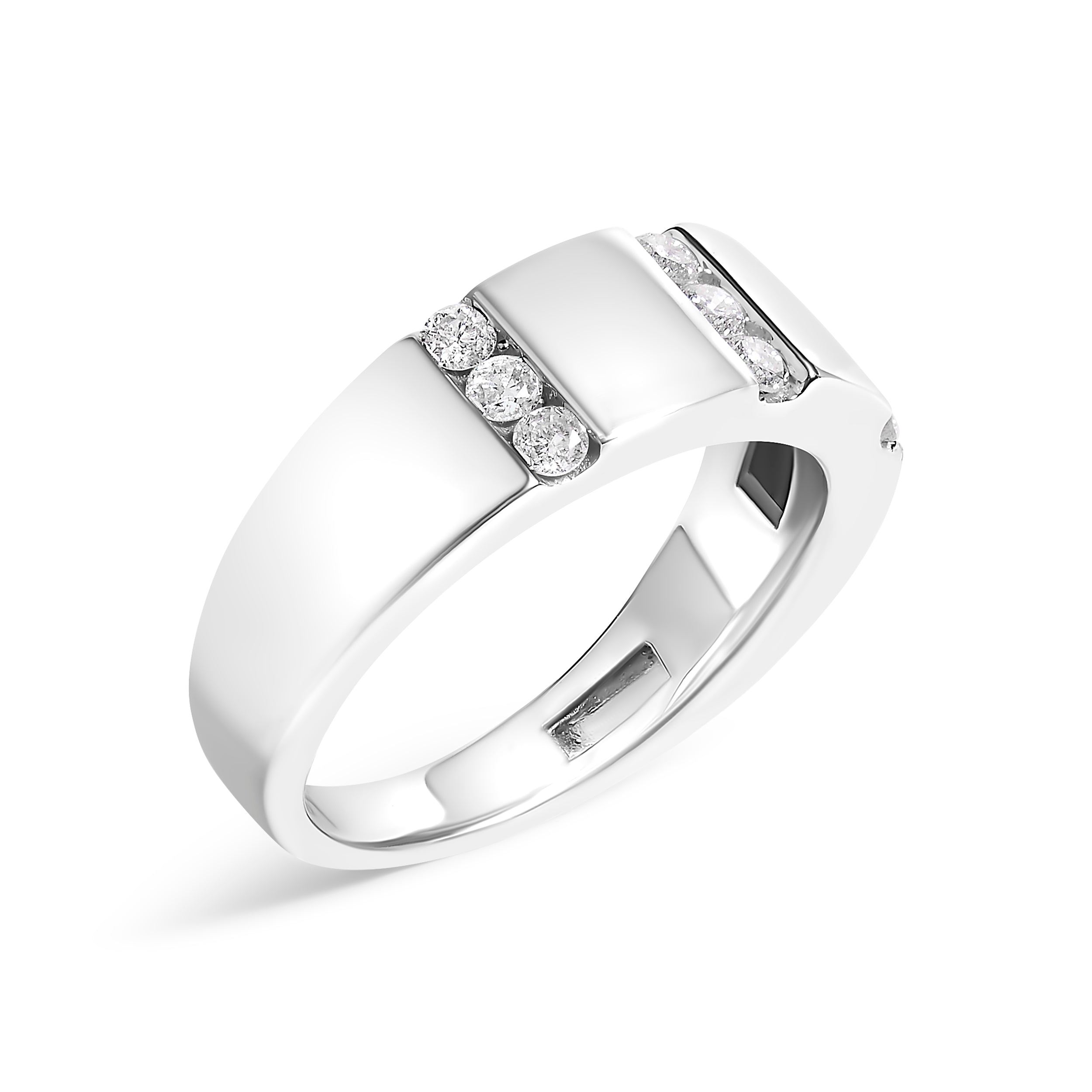 Men's .925 Sterling Silver 1/2 Cttw Diamond Triple Three Stone Row Band Ring H-I Color, I1-I2 Clarity - Ring Size 10 on sale at MyriadMart