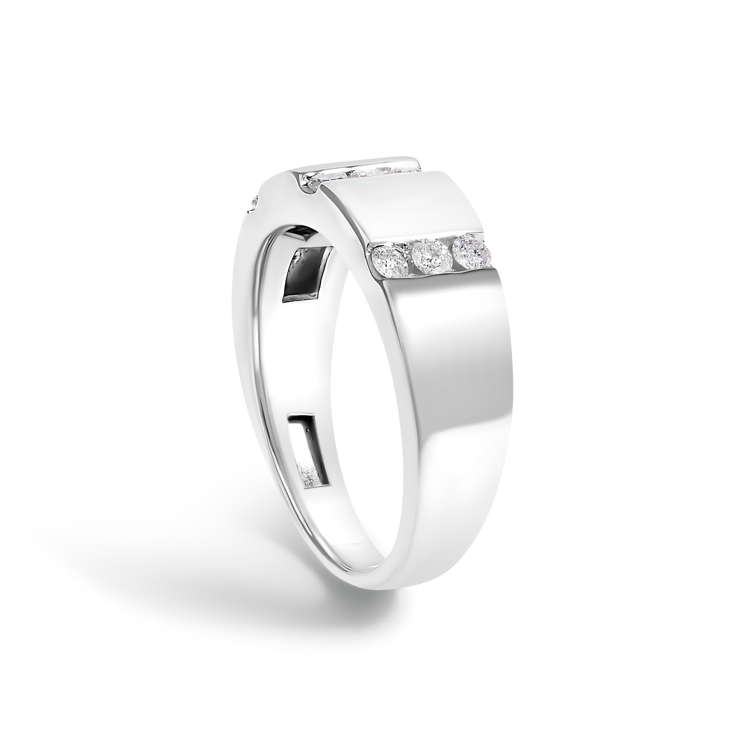 Men's .925 Sterling Silver 1/2 Cttw Diamond Triple Three Stone Row Band Ring H-I Color, I1-I2 Clarity - Ring Size 10 on sale at MyriadMart