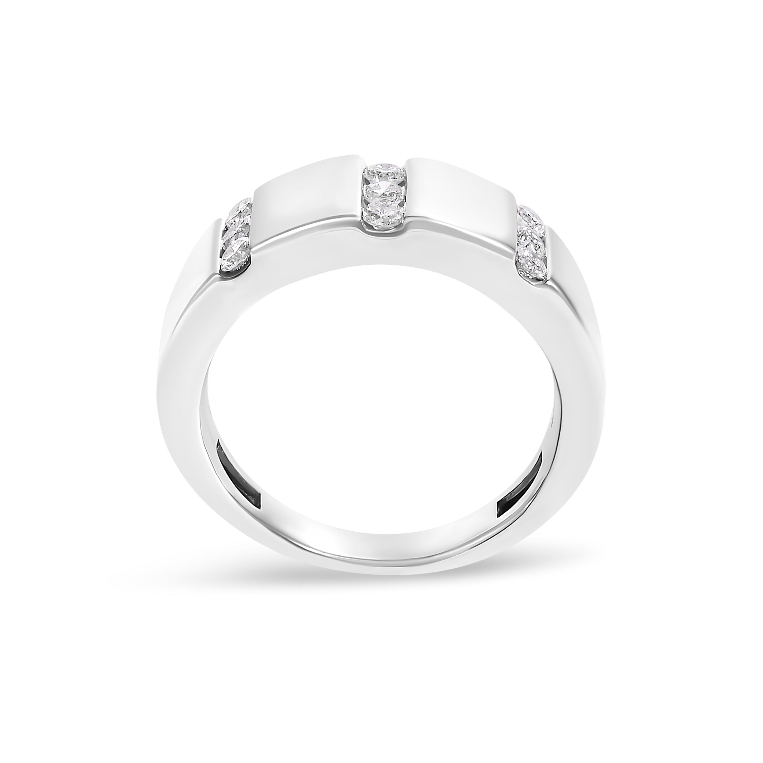 Men's .925 Sterling Silver 1/2 Cttw Diamond Triple Three Stone Row Band Ring H-I Color, I1-I2 Clarity - Ring Size 10 on sale at MyriadMart