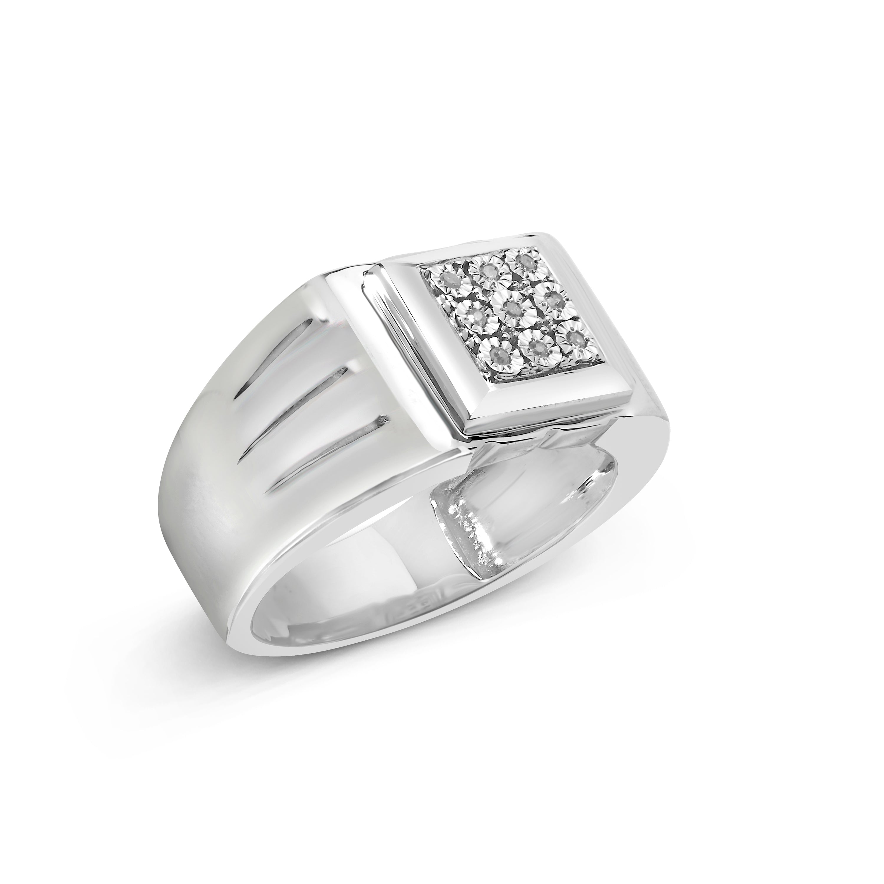 .925 Sterling Silver Diamond Accent Miracle-Set 9 Stone Ridged Band Gentlemen's Fashion Ring I-J Color, I3 Clarity - Size 10 on sale at MyriadMart
