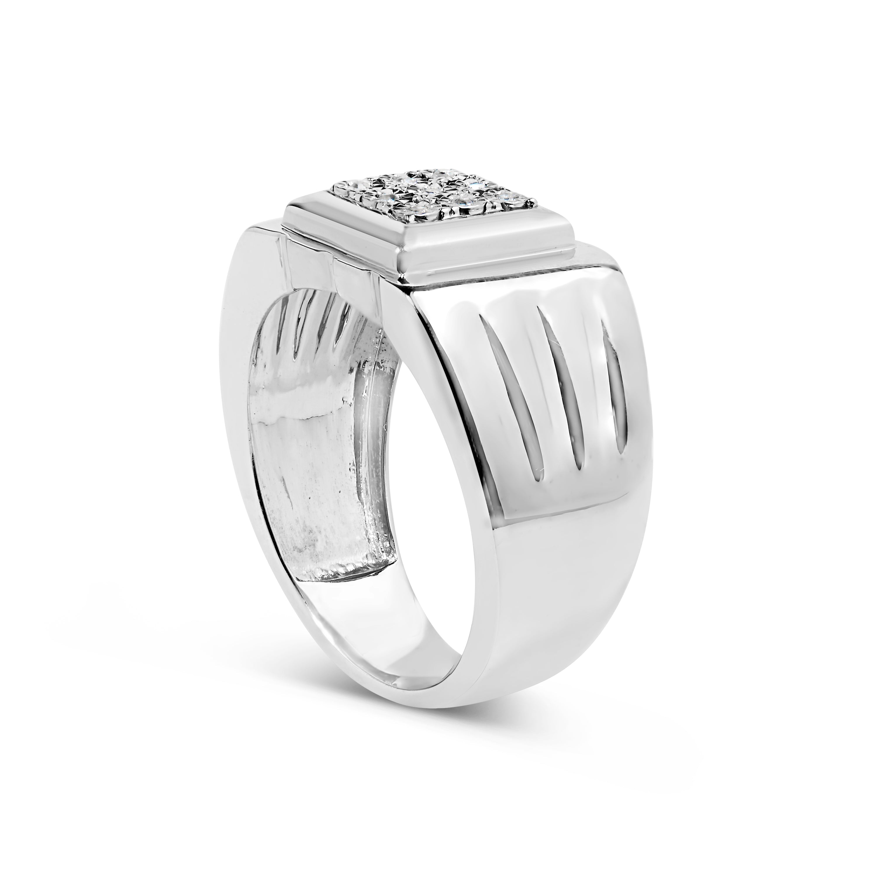 .925 Sterling Silver Diamond Accent Miracle-Set 9 Stone Ridged Band Gentlemen's Fashion Ring I-J Color, I3 Clarity - Size 10 on sale at MyriadMart
