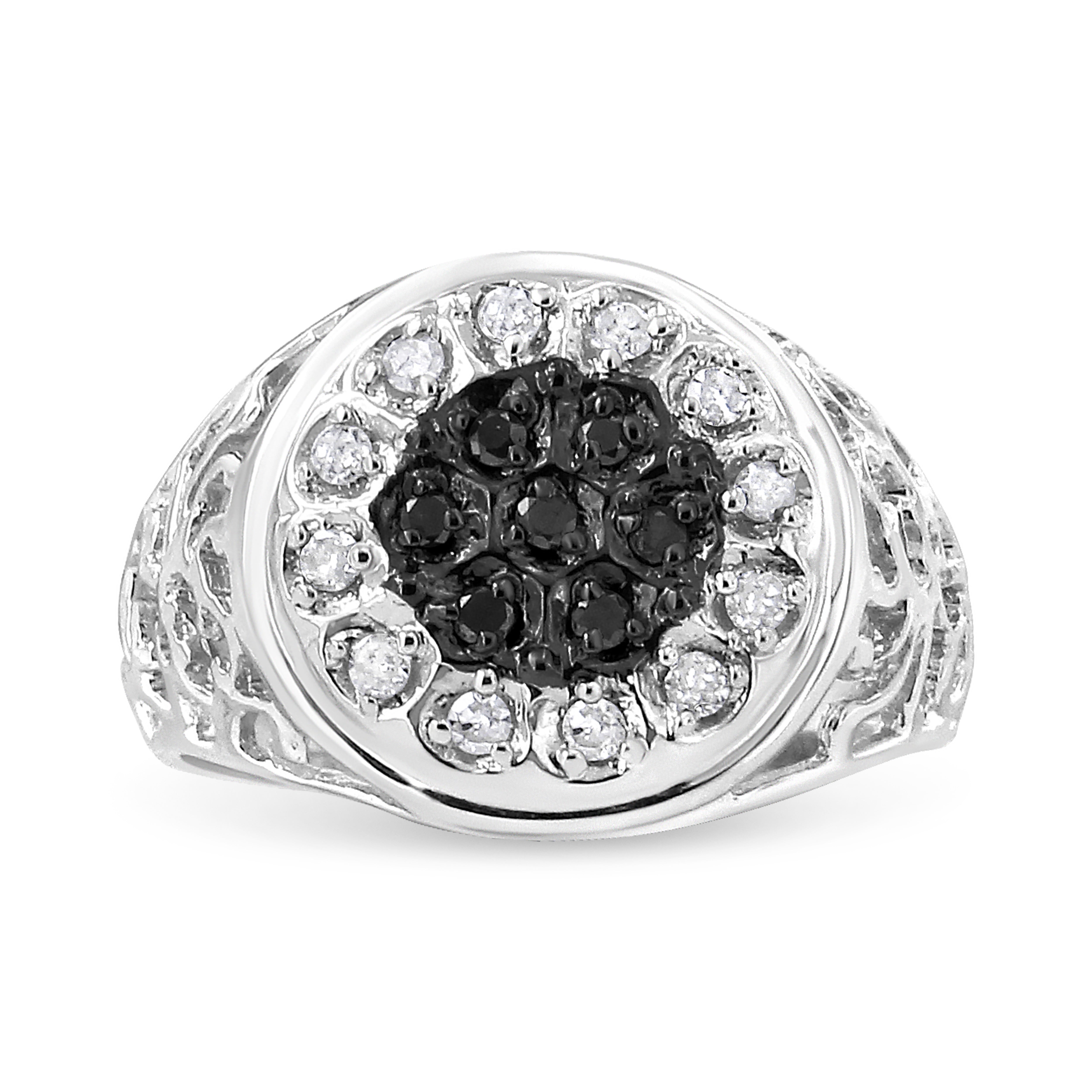 .925 Sterling Silver 1/4 Cttw White and Black Treated Diamond Halo Cluster Ring for Men I-J Color, I3 Clarity - Size 10 on sale at MyriadMart