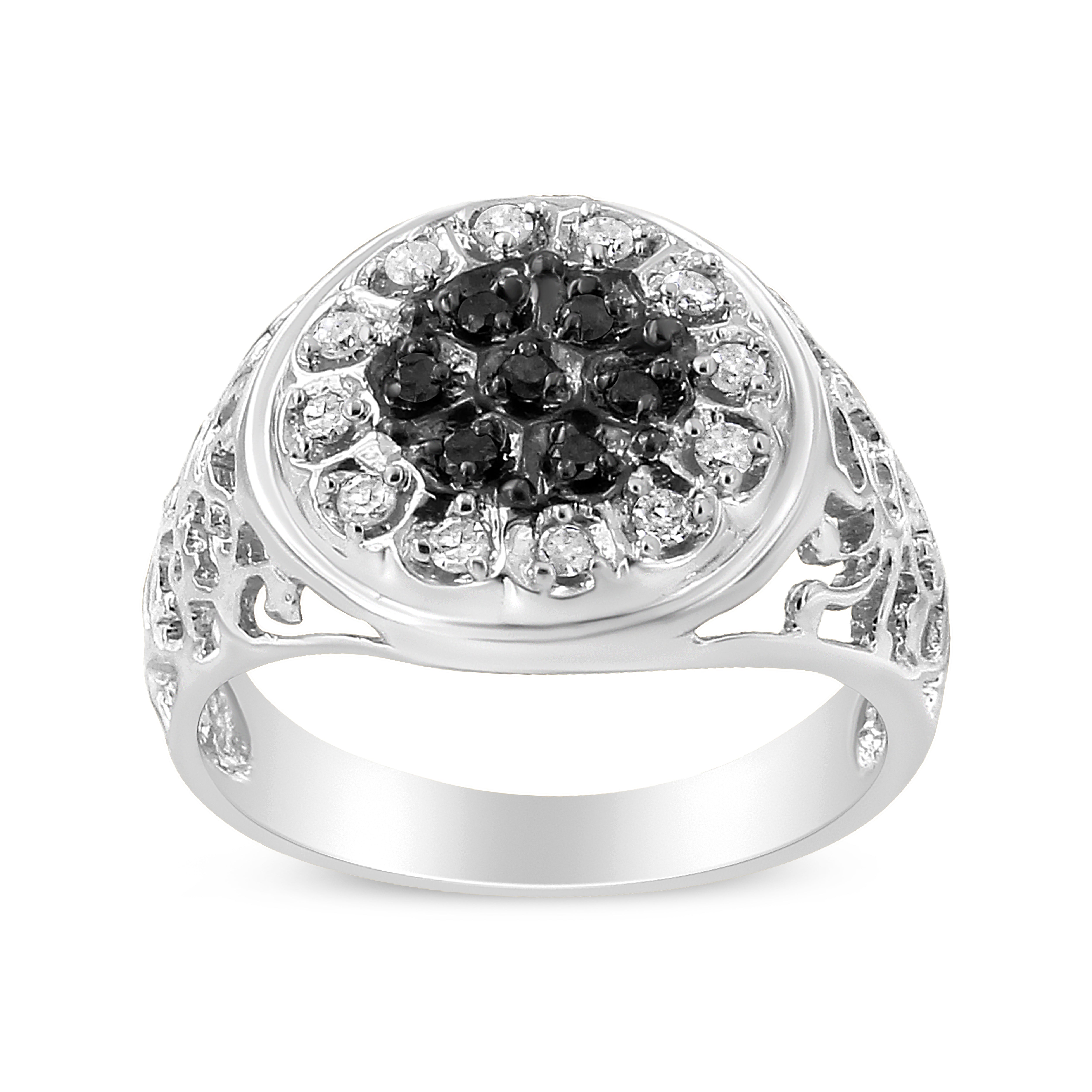 .925 Sterling Silver 1/4 Cttw White and Black Treated Diamond Halo Cluster Ring for Men I-J Color, I3 Clarity - Size 10 on sale at MyriadMart
