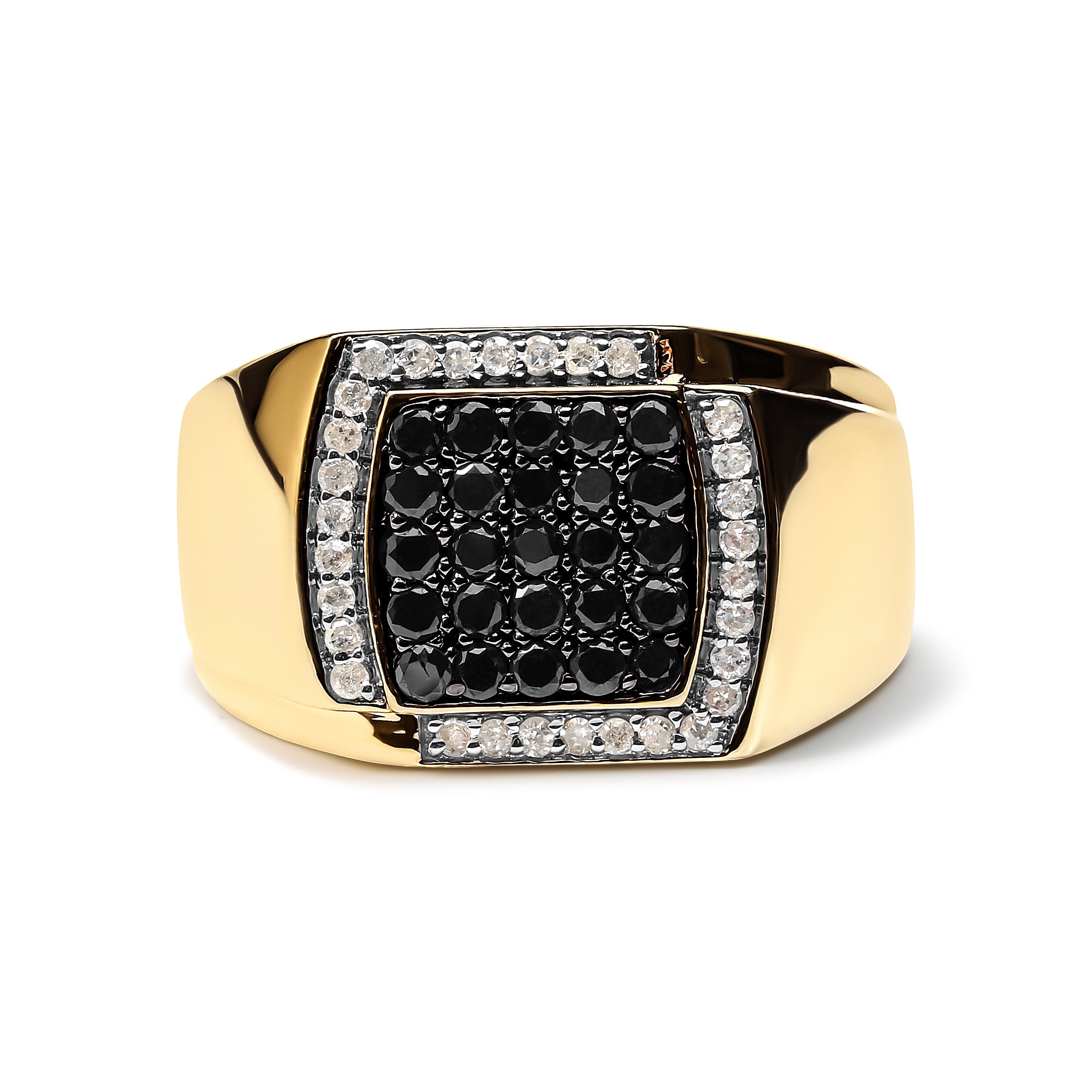 Men's 10K Yellow Gold 1.00 Cttw Cushion Cluster Black and White Diamond Statement Ring I-J Color, I2-I3 Clarity - Ring Size 10.5 on sale at MyriadMart