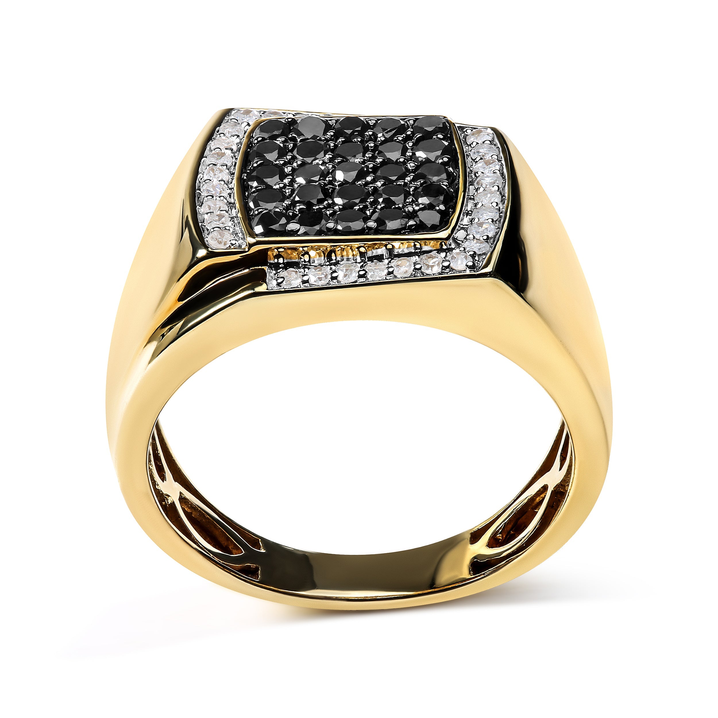 Men's 10K Yellow Gold 1.00 Cttw Cushion Cluster Black and White Diamond Statement Ring I-J Color, I2-I3 Clarity - Ring Size 10.5 on sale at MyriadMart