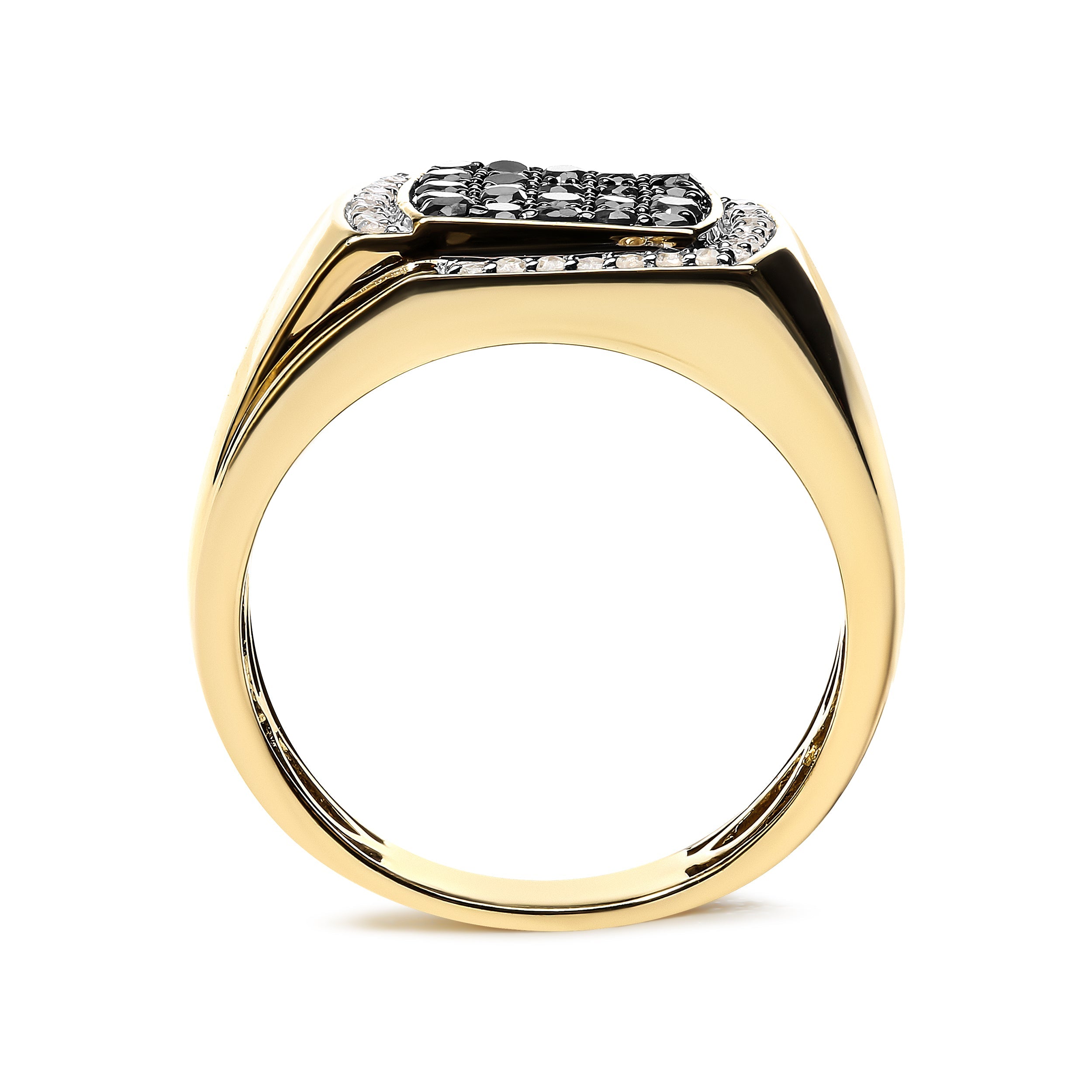 Men's 10K Yellow Gold 1.00 Cttw Cushion Cluster Black and White Diamond Statement Ring I-J Color, I2-I3 Clarity - Ring Size 10.5 on sale at MyriadMart