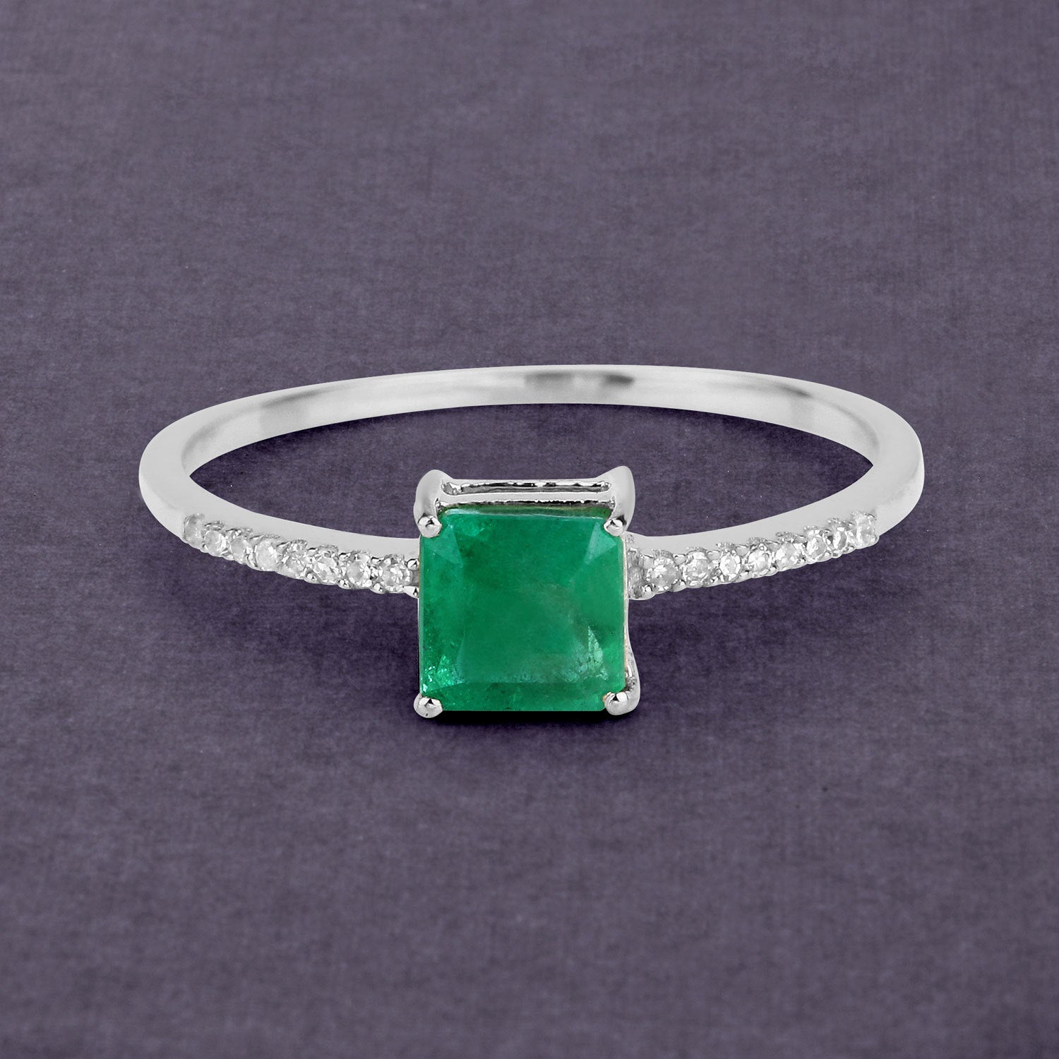 0.64 Carat Genuine Zambian Emerald and White Diamond 14K White Gold Ring on sale at MyriadMart