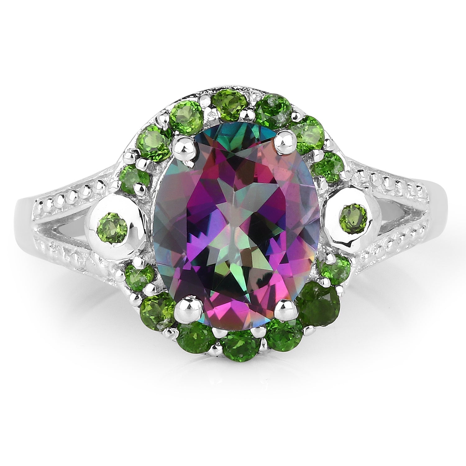 3.92 Carat Genuine Mystic Quartz& Chrome Diopside .925 Sterling Silver Ring on sale at MyriadMart