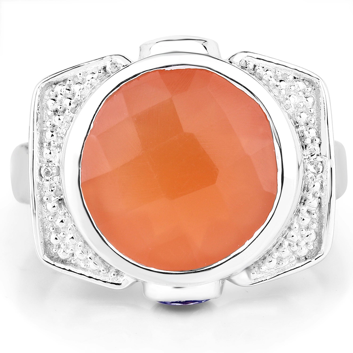 5.99 Carat Genuine Peach Moonstone, Tanzanite and White Topaz .925 Sterling Silver Ring on sale at MyriadMart