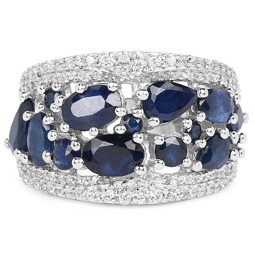 3.61 Carat Genuine Blue Sapphire and White Zircon .925 Sterling Silver Ring on sale at MyriadMart
