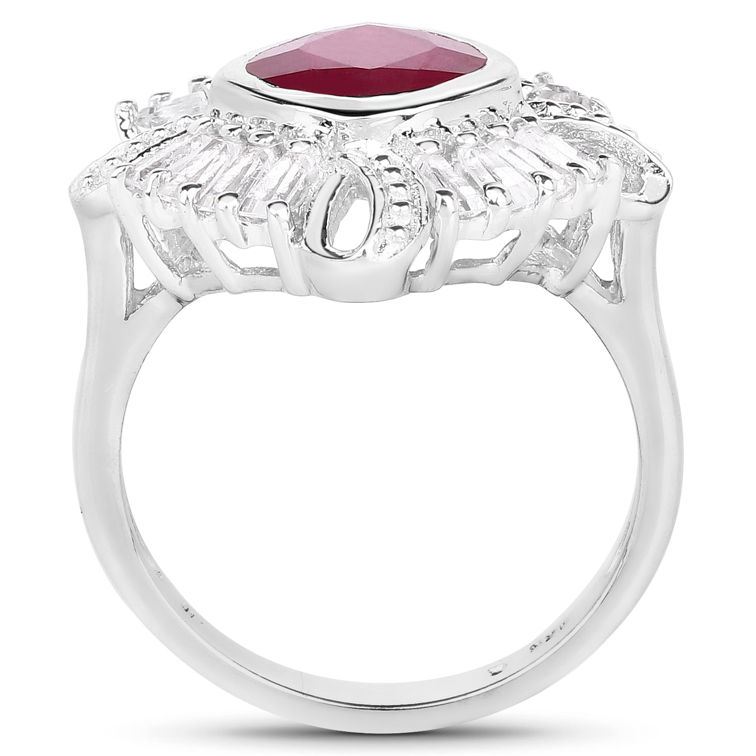 2.66 Carat Glass Filled Ruby and White Topaz .925 Sterling Silver Ring on sale at MyriadMart