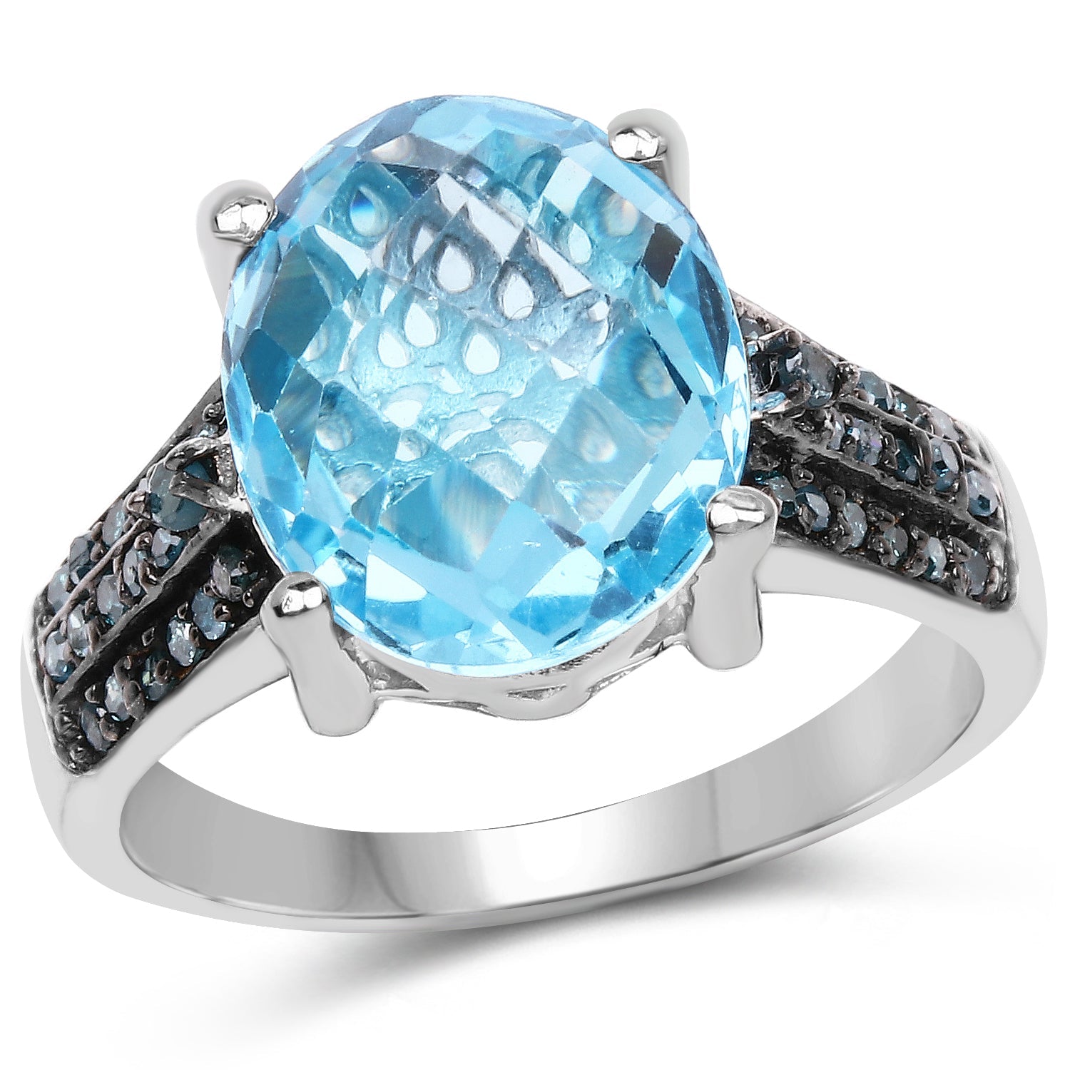 5.51 Carat Genuine Baby Swiss Blue Topaz and Blue Diamond .925 Sterling Silver Ring on sale at MyriadMart