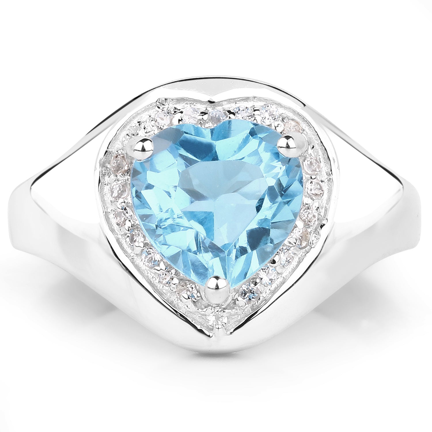 2.23 Carat Genuine Swiss Blue Topaz and White Topaz .925 Sterling Silver Ring on sale at MyriadMart