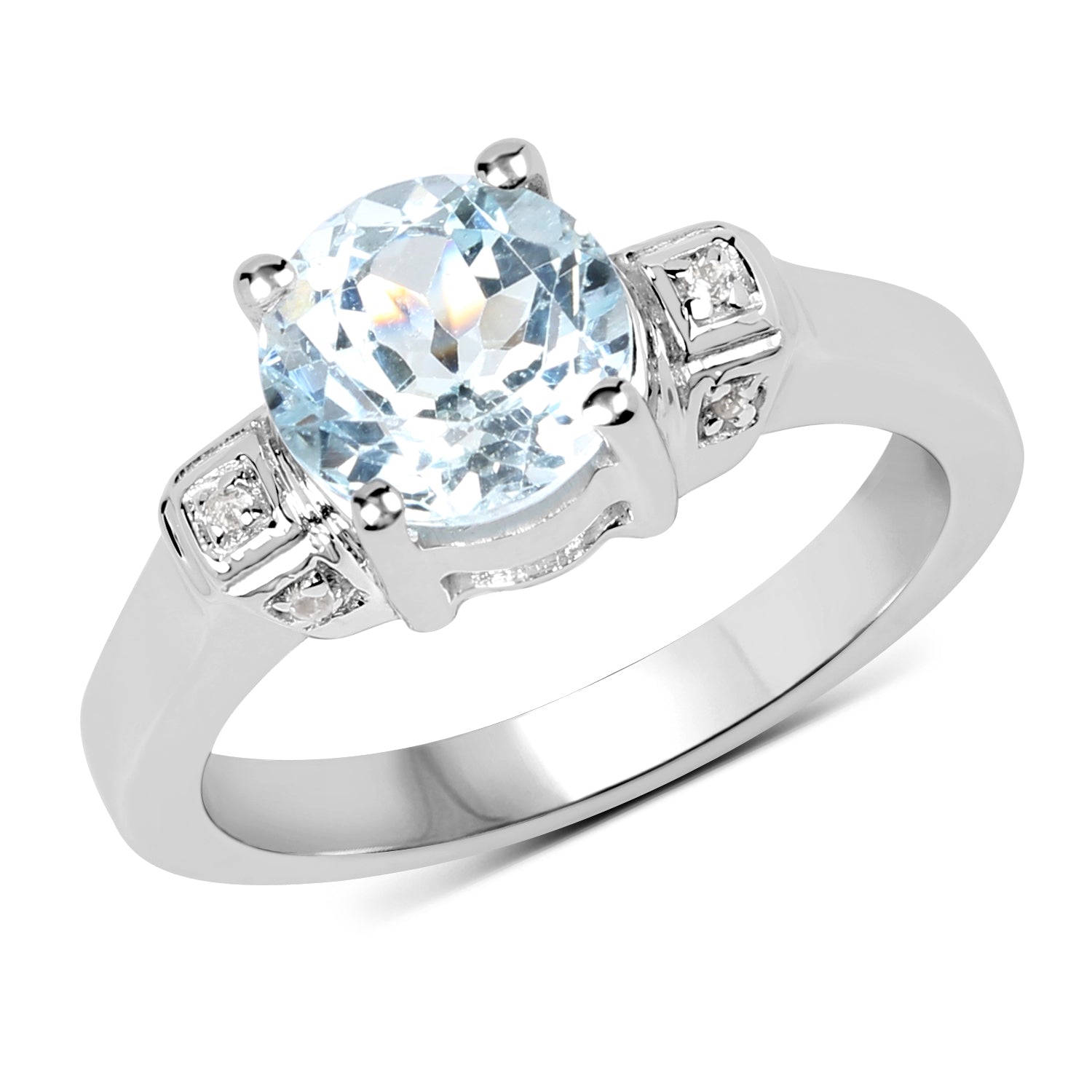 2.28 Carat Genuine Blue Topaz and White Topaz .925 Sterling Silver Ring on sale at MyriadMart