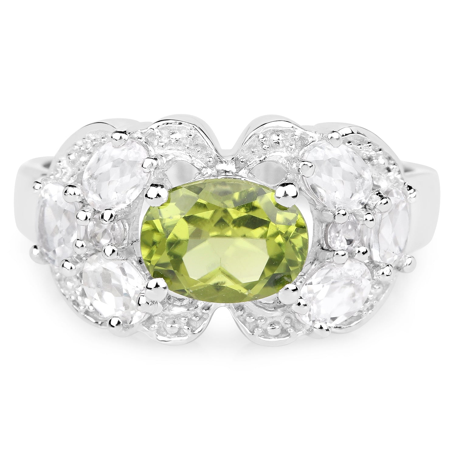 2.70 Carat Genuine Peridot and White Zircon .925 Sterling Silver Ring on sale at MyriadMart