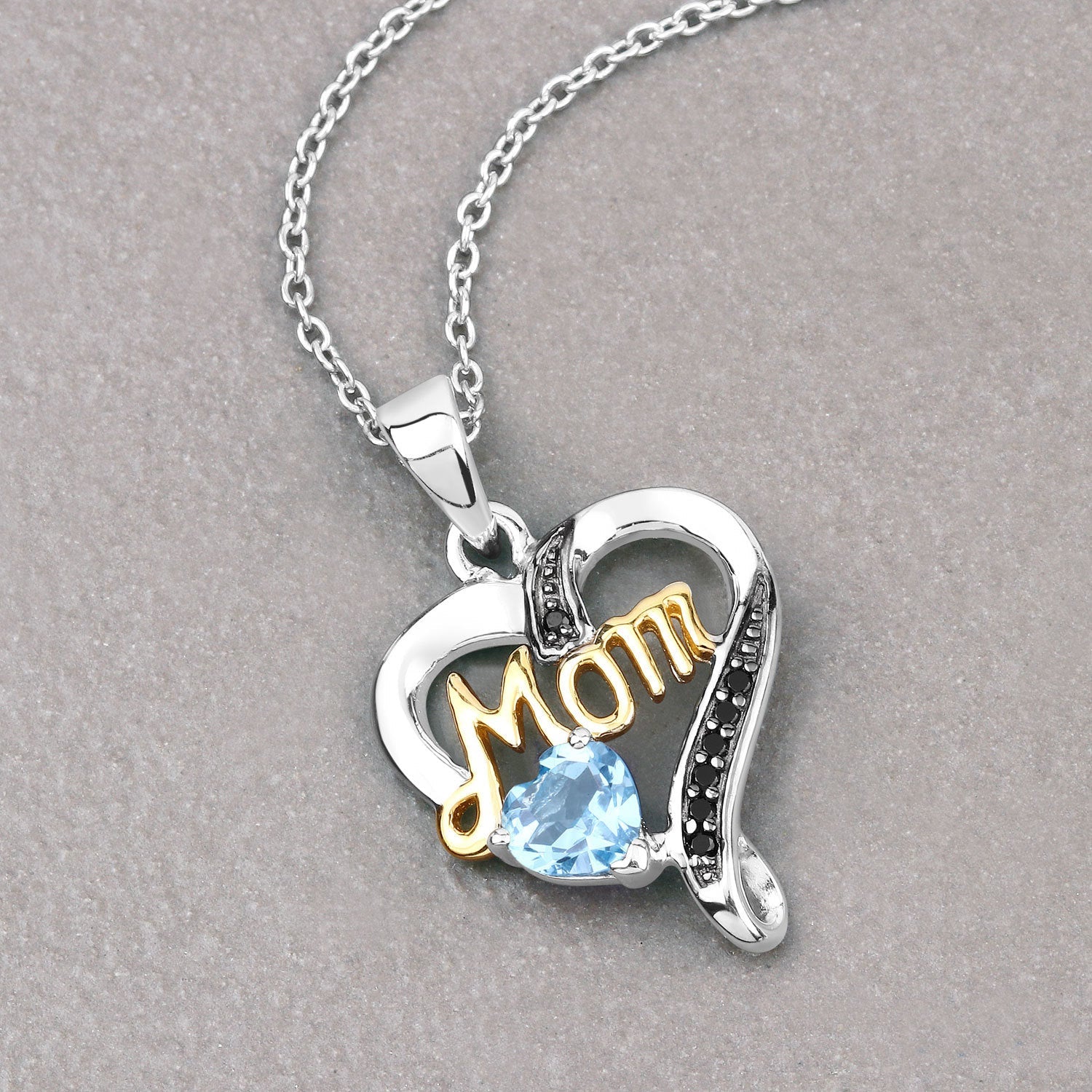 0.57 Carat Genuine Swiss Blue Topaz and Black Spinel .925 Sterling Silver Pendant on sale at MyriadMart