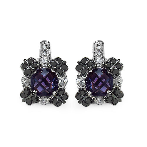 2.67 Carat Genuine Amethyst White Sapphire & Black Diamond .925 Sterling Silver Earrings on sale at MyriadMart