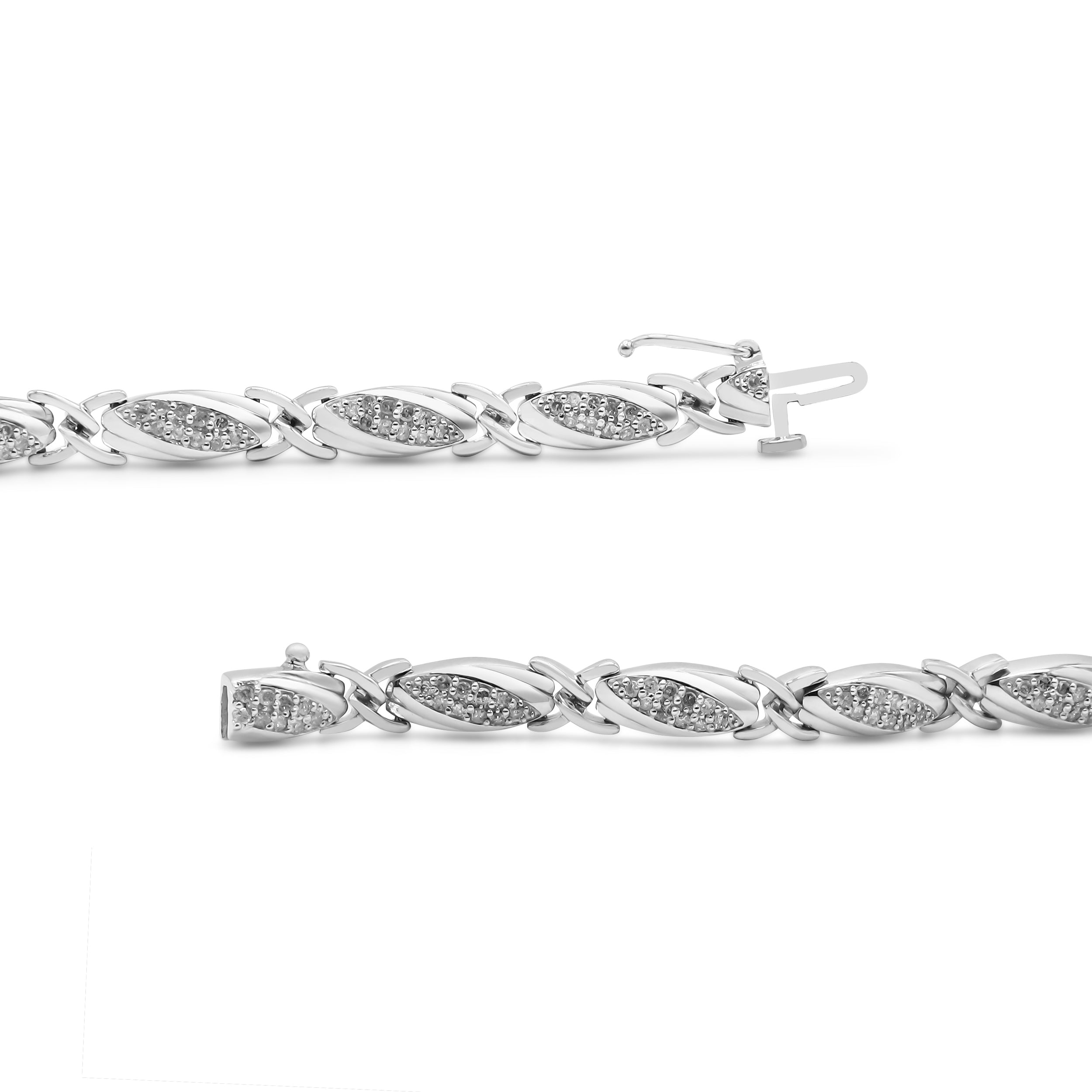.925 Sterling Silver 1.00 Cttw Round Diamond X-Link Bracelet I-J Color, I2-I3 Clarity - Size 7.25" on sale at MyriadMart