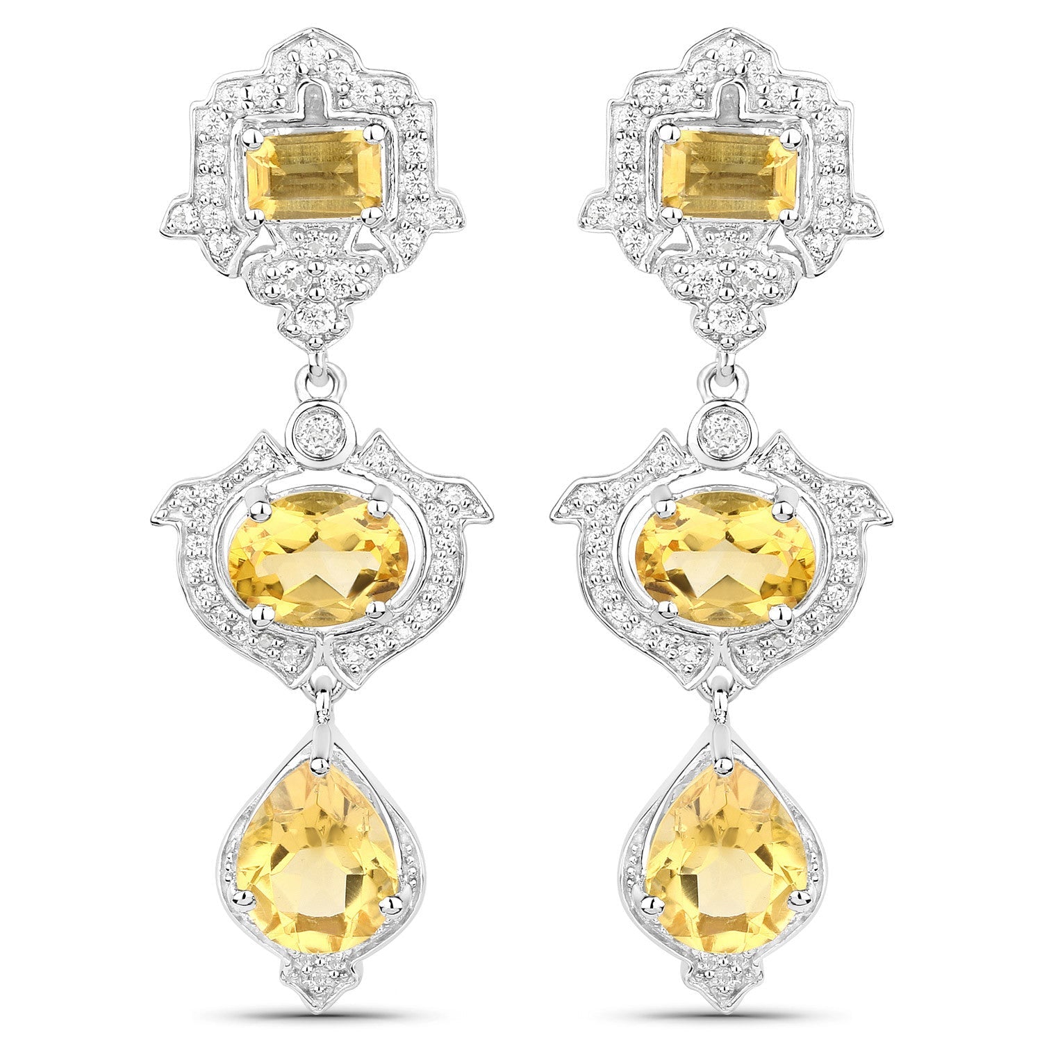 6.63 Carat Genuine Citrine and White Topaz .925 Sterling Silver Earrings on sale at MyriadMart