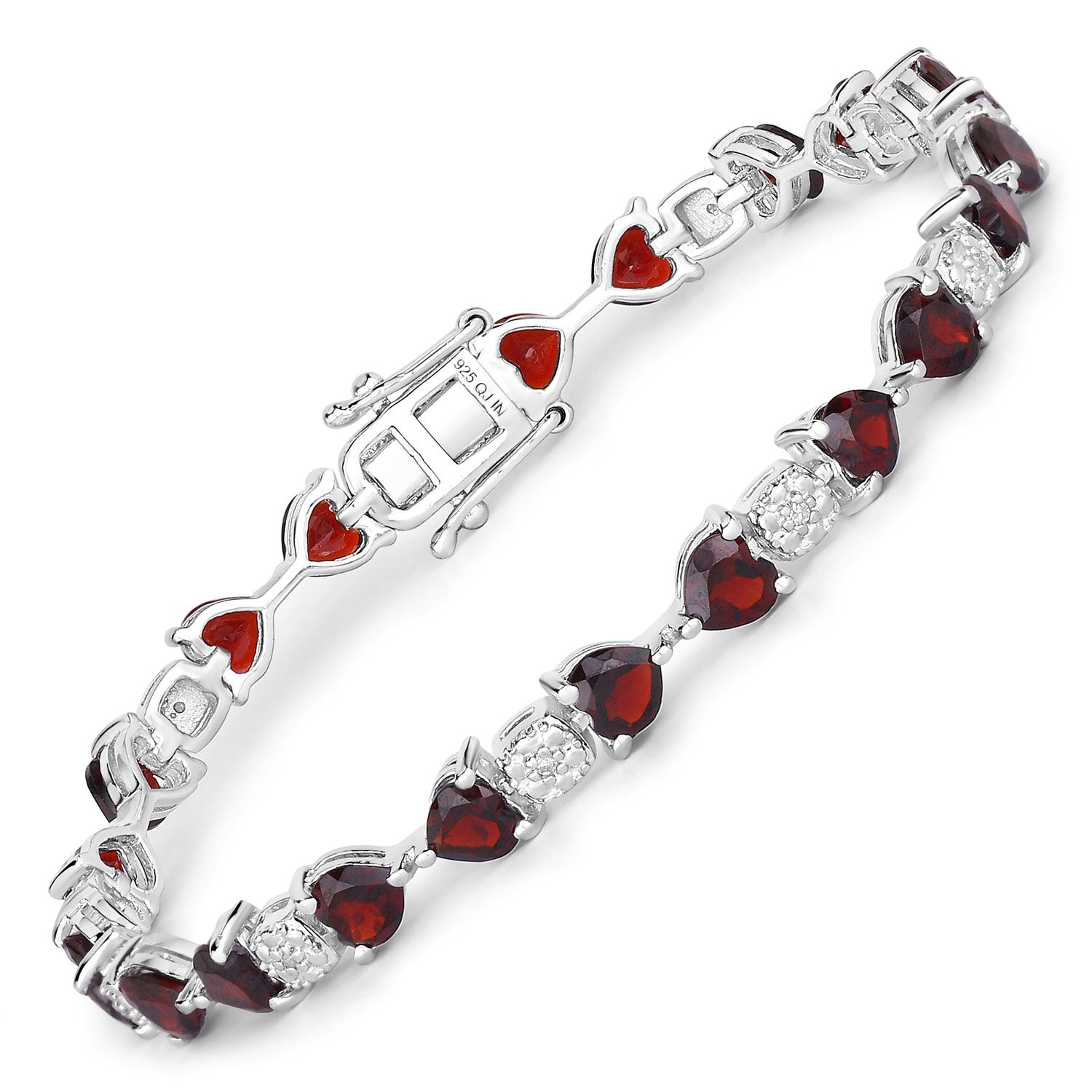 11.10 Carat Genuine Garnet and White Diamond .925 Sterling Silver Bracelet on sale at MyriadMart