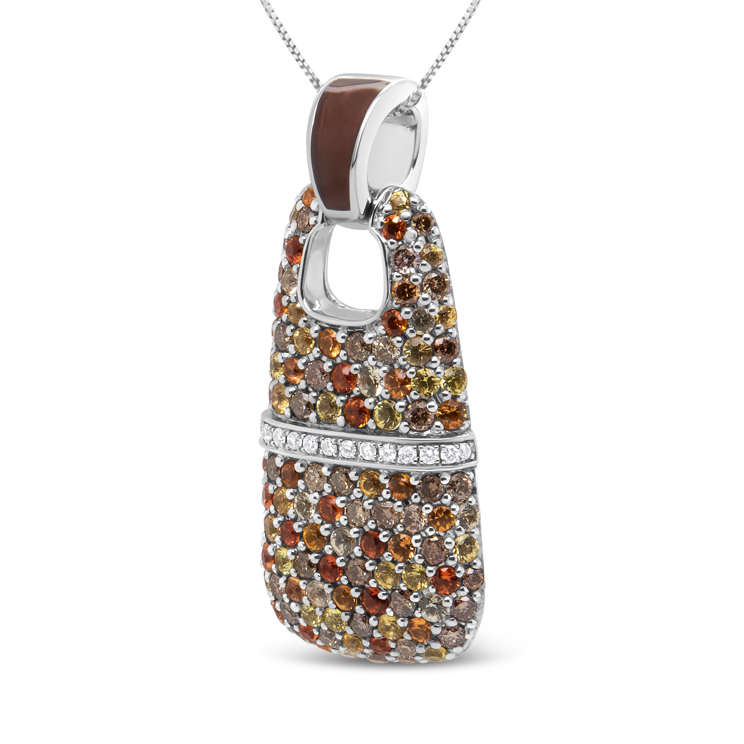 .925 Sterling Silver Brown Enamel 1 Cttw White and Brown Diamonds and 1.5mm Yellow and Orange Sapphire Gemstones Statement 18" Pendant Necklace Brown and F-G Color, VS1-VS2 Clarity on sale at MyriadMart