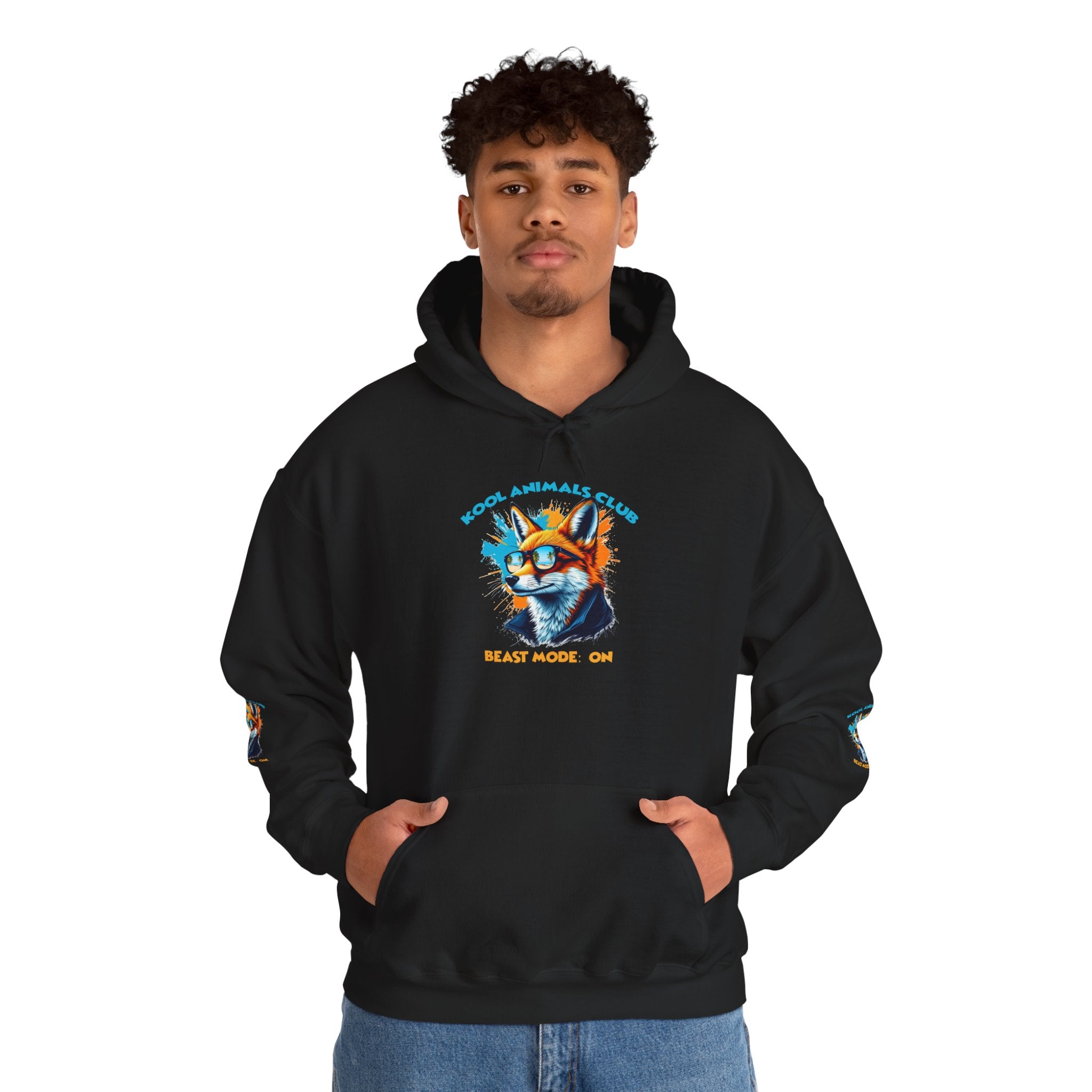 Kool Animals Club Hoodie with Cool Fox in Sunglasses and ‘Beast Mode On’ Design, Unisex Sweatshirt for Animal Lovers, Casual Streetwear, Perfect Gift for Holidays - MyriadMart