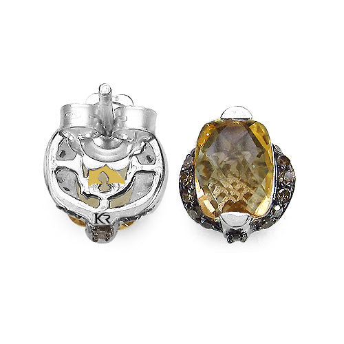 3.14 Carat Genuine Citrine & Black Diamond .925 Sterling Silver Earrings on sale at MyriadMart