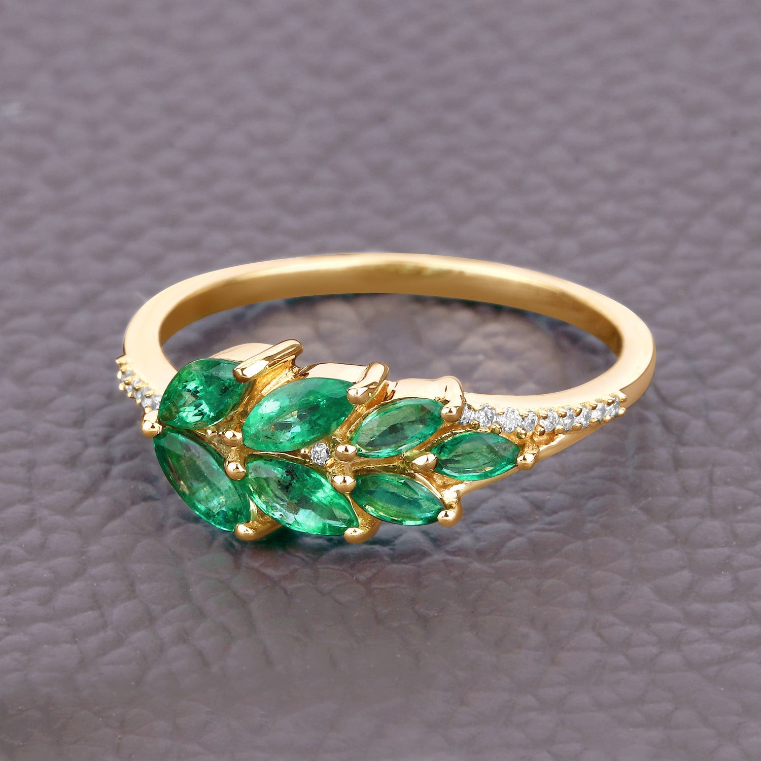 0.68 Carat Genuine Zambian Emerald and White Diamond 14K Yellow Gold Ring on sale at MyriadMart