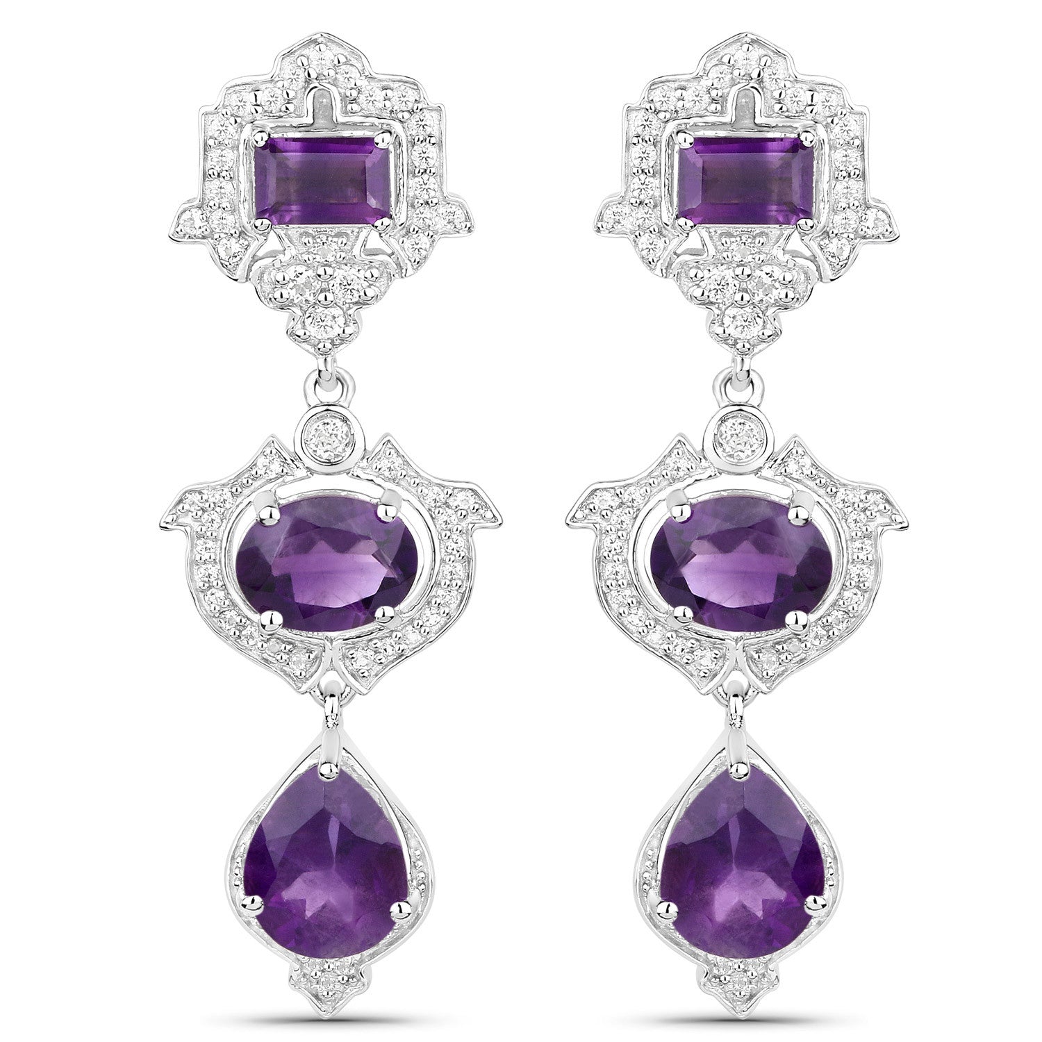 6.97 Carat Genuine Amethyst and White Topaz .925 Sterling Silver Earrings on sale at MyriadMart
