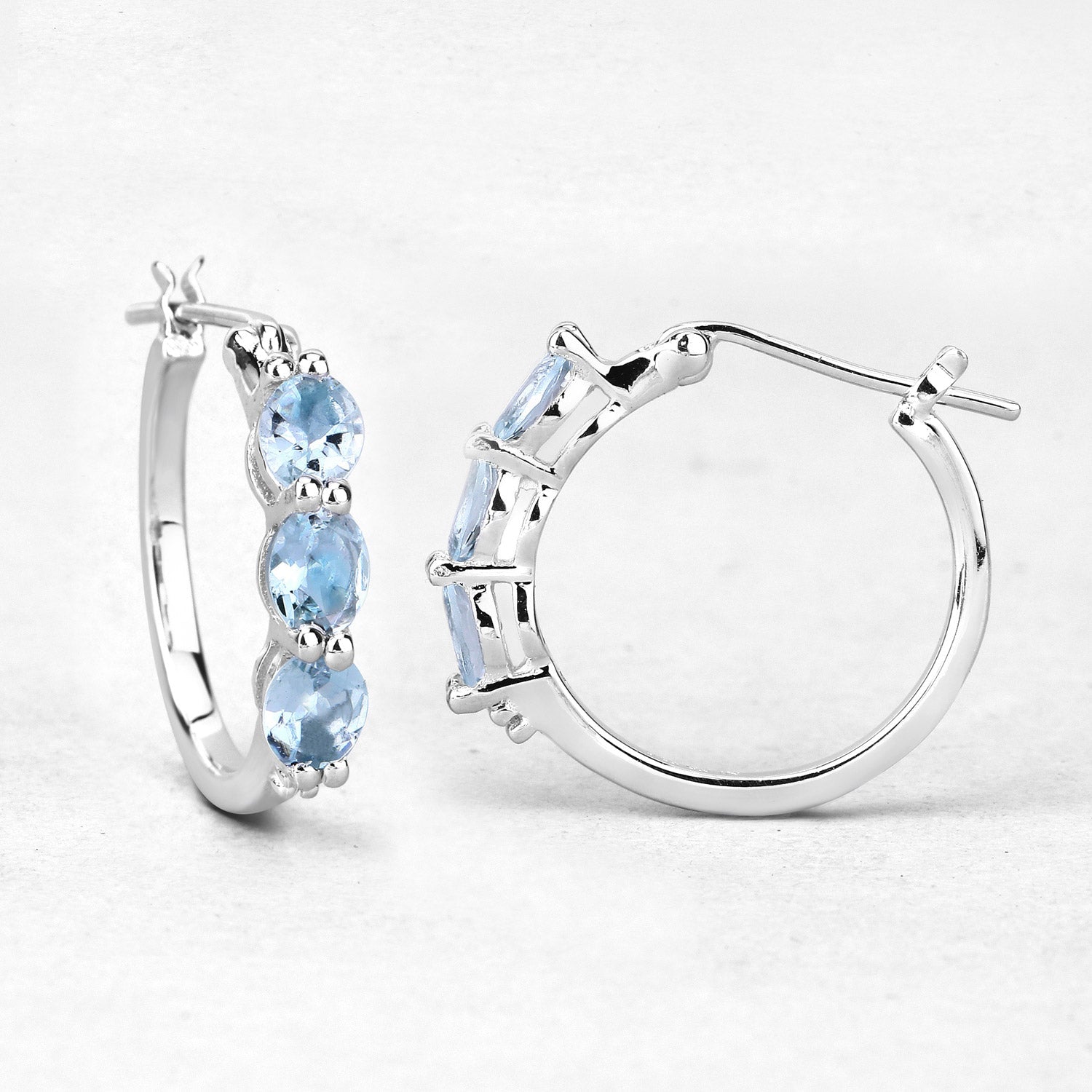 1.75 Carat Genuine Aquamarine and White Diamond .925 Sterling Silver Earrings on sale at MyriadMart