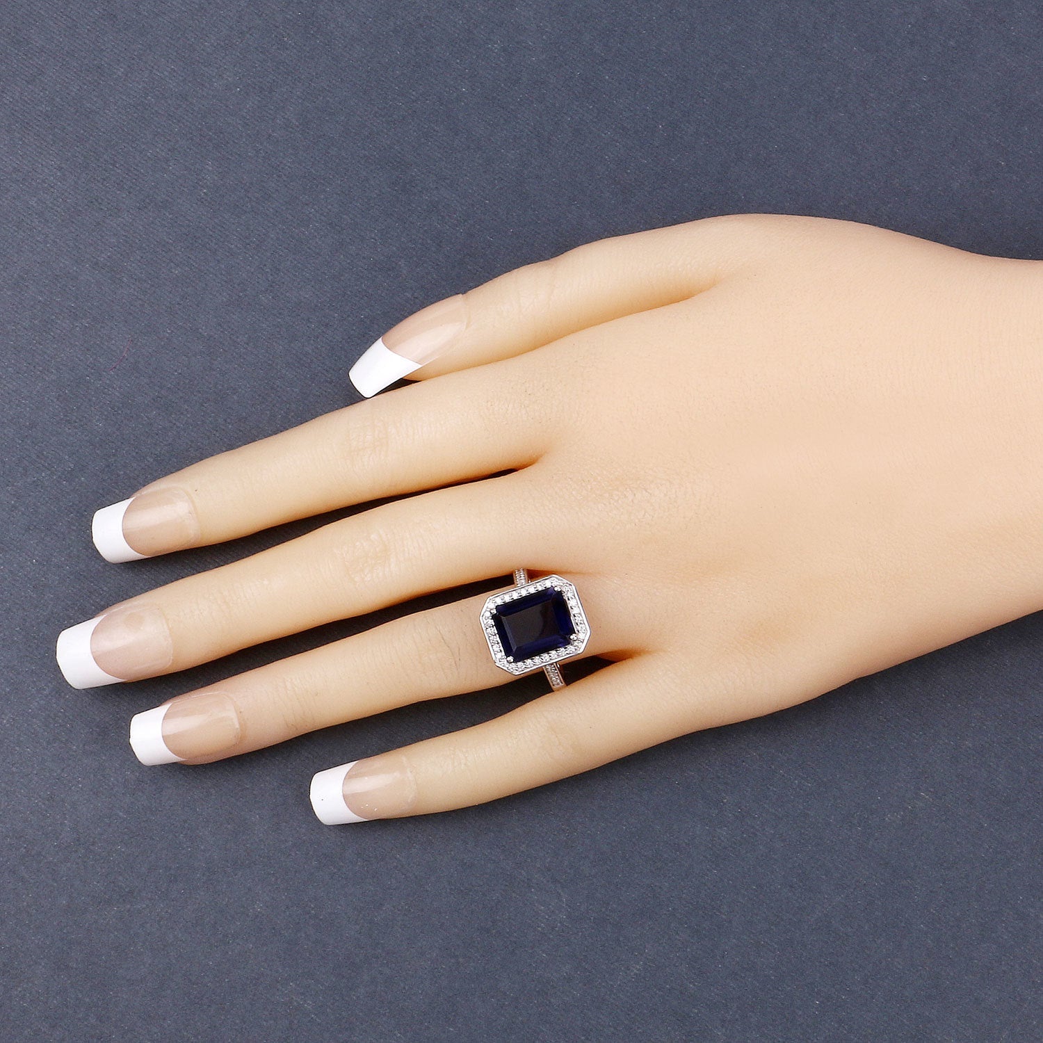 3.70 Carat Genuine Iolite and White Diamond 14K White Gold Ring on sale at MyriadMart