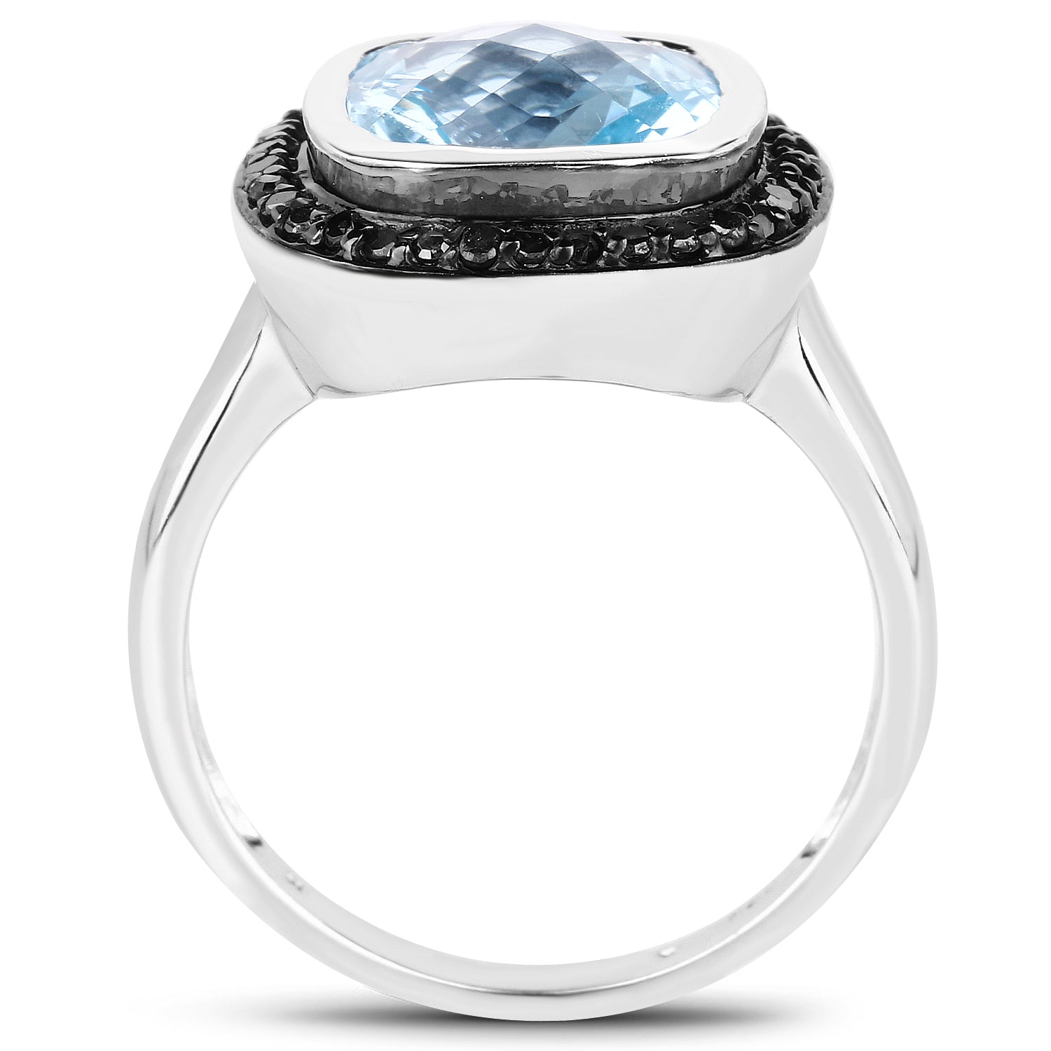 5.23 Carat Genuine Baby Swiss Blue Topaz and Black Diamond .925 Sterling Silver Ring on sale at MyriadMart