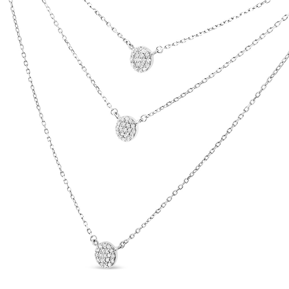 .925 Sterling Silver 1/2 Cttw Round Diamond Medallion Multi-Strand Tri Pendant 18" Necklace H-I Color, I2-I3 Clarity on sale at MyriadMart