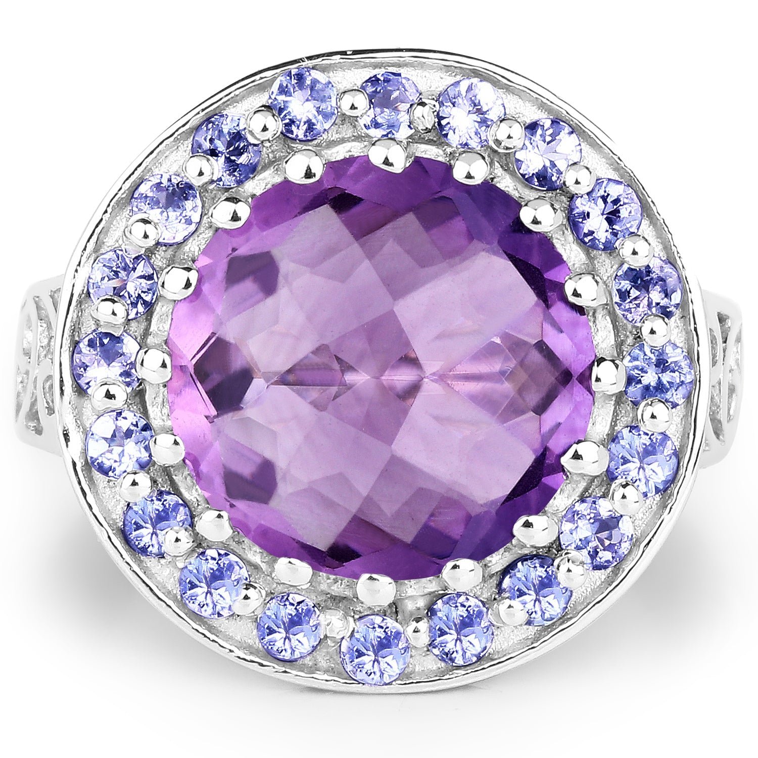 5.95 Carat Genuine Amethyst and Tanzanite .925 Sterling Silver Ring on sale at MyriadMart