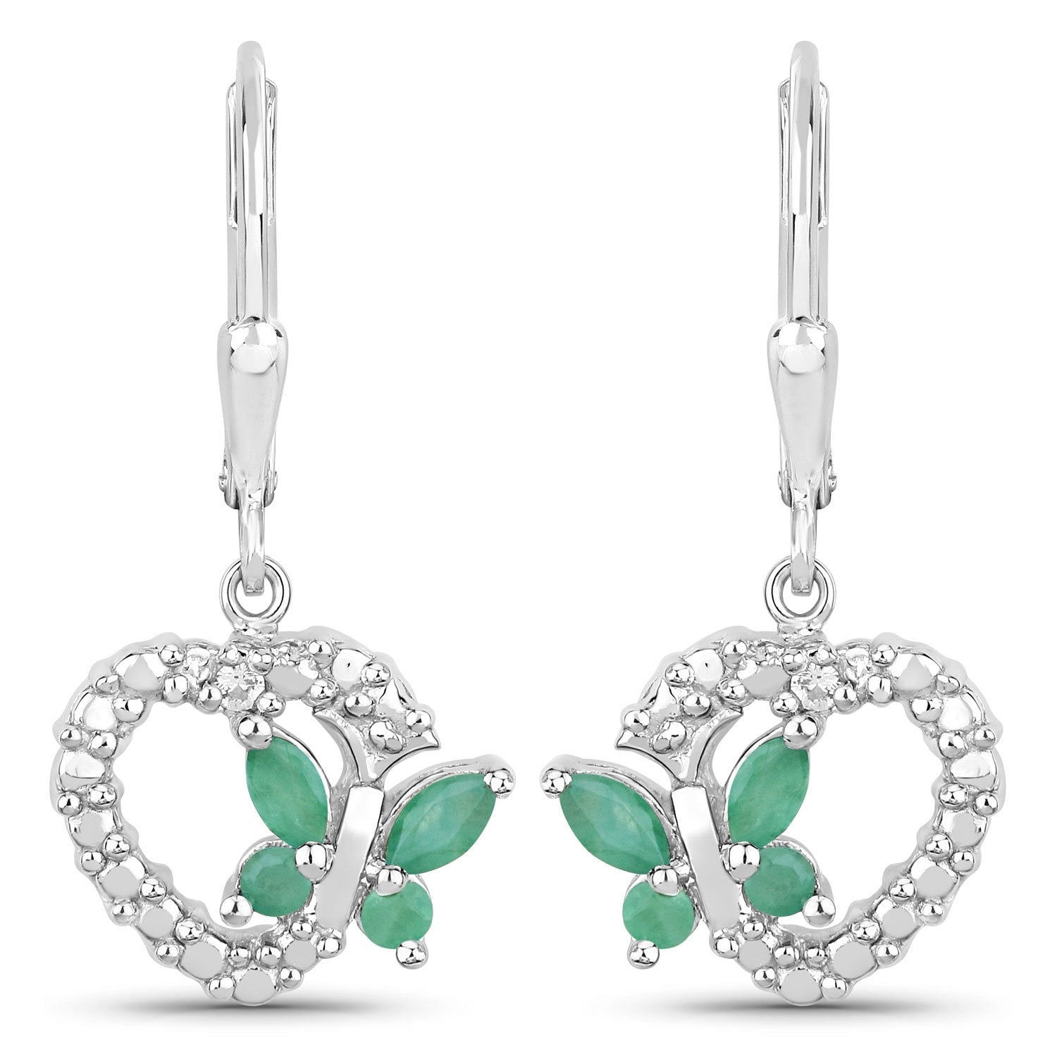 0.44 Carat Genuine Emerald and Created White Sapphire .925 Sterling Silver Earrings on sale at MyriadMart