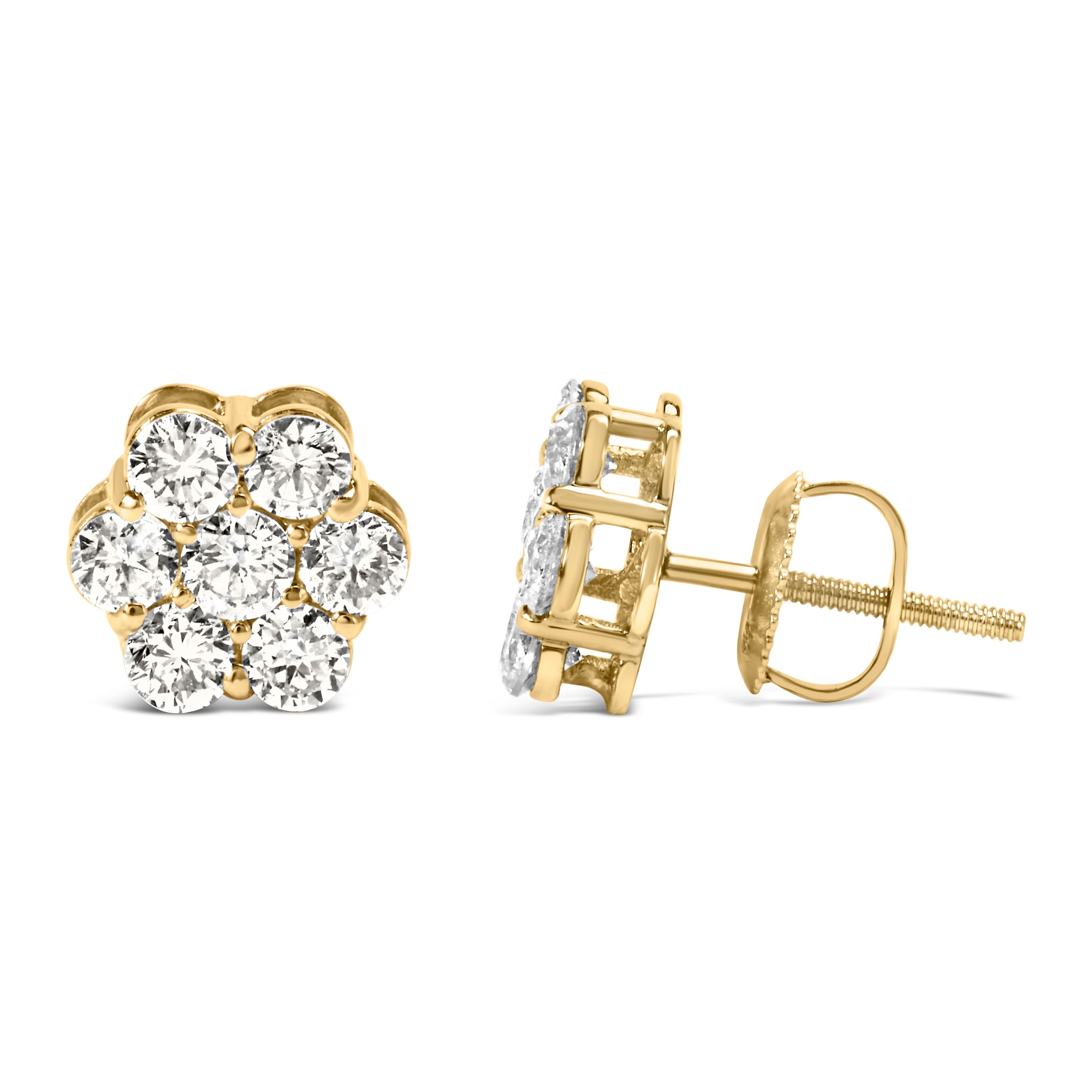 14K Yellow Gold 1 1/2 Cttw 7 Stone Floral Cluster Round Brilliant Cut Diamond Stud Earrings with Screw Backs I-J Color, SI1-SI2 Clarity on sale at MyriadMart