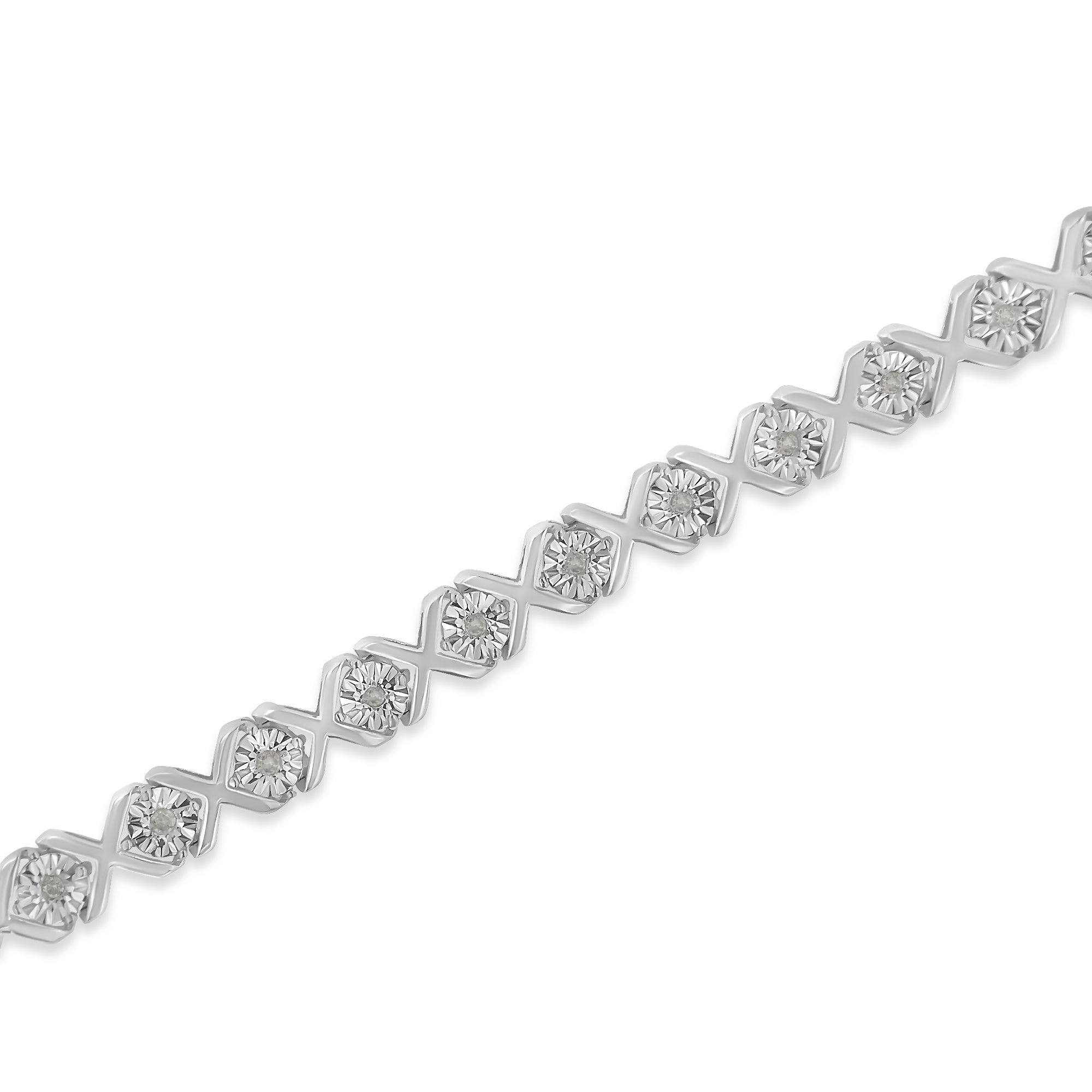 .925 Sterling Silver 1/10 cttw Miracle-Set Round-Cut Diamond "X" Link Tennis Bracelet I-J color, I2-I3 clarity - 7.25" on sale at MyriadMart